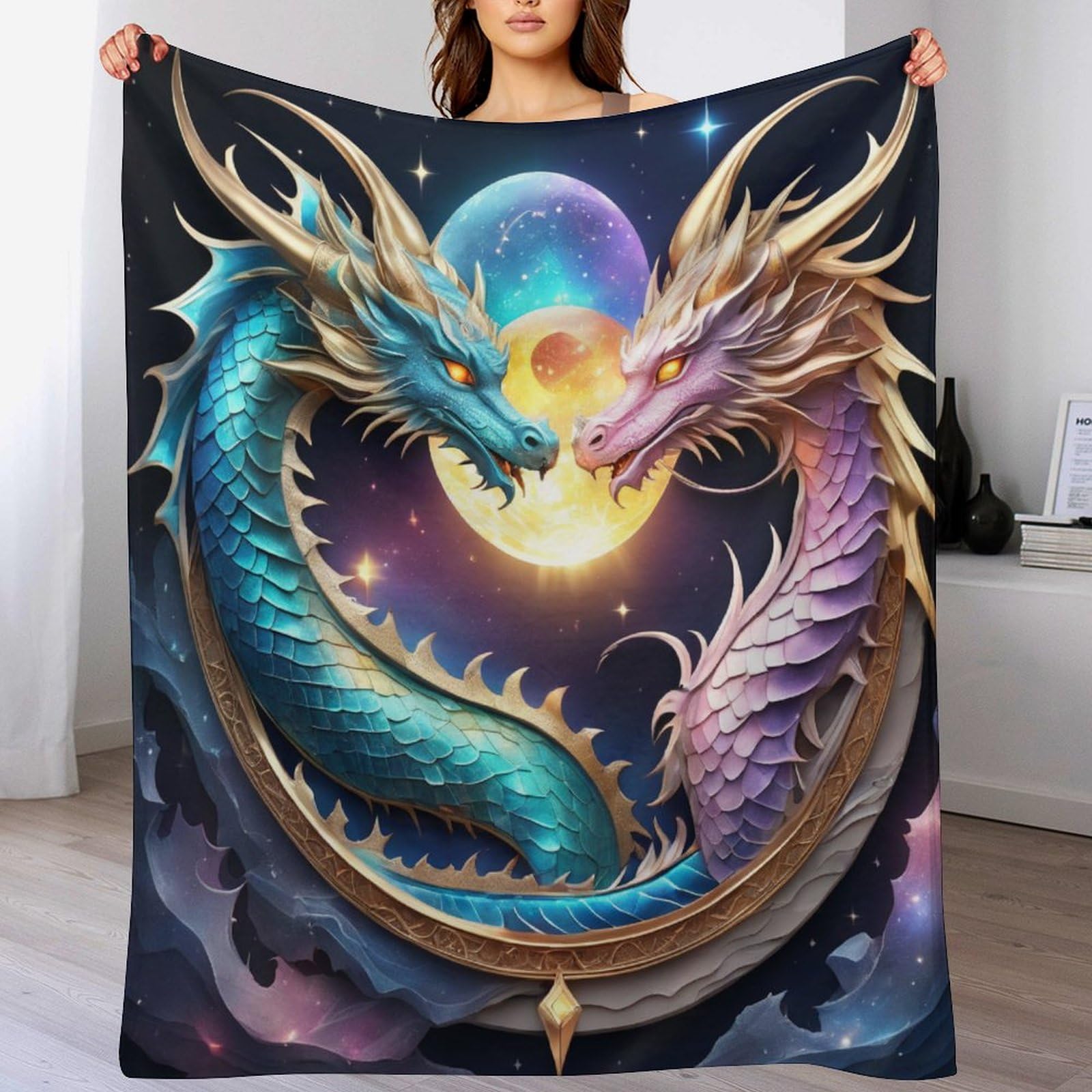 Couverture Polaire Dragon en Flannel Douce 100x130 cm pour Lit et Canapé