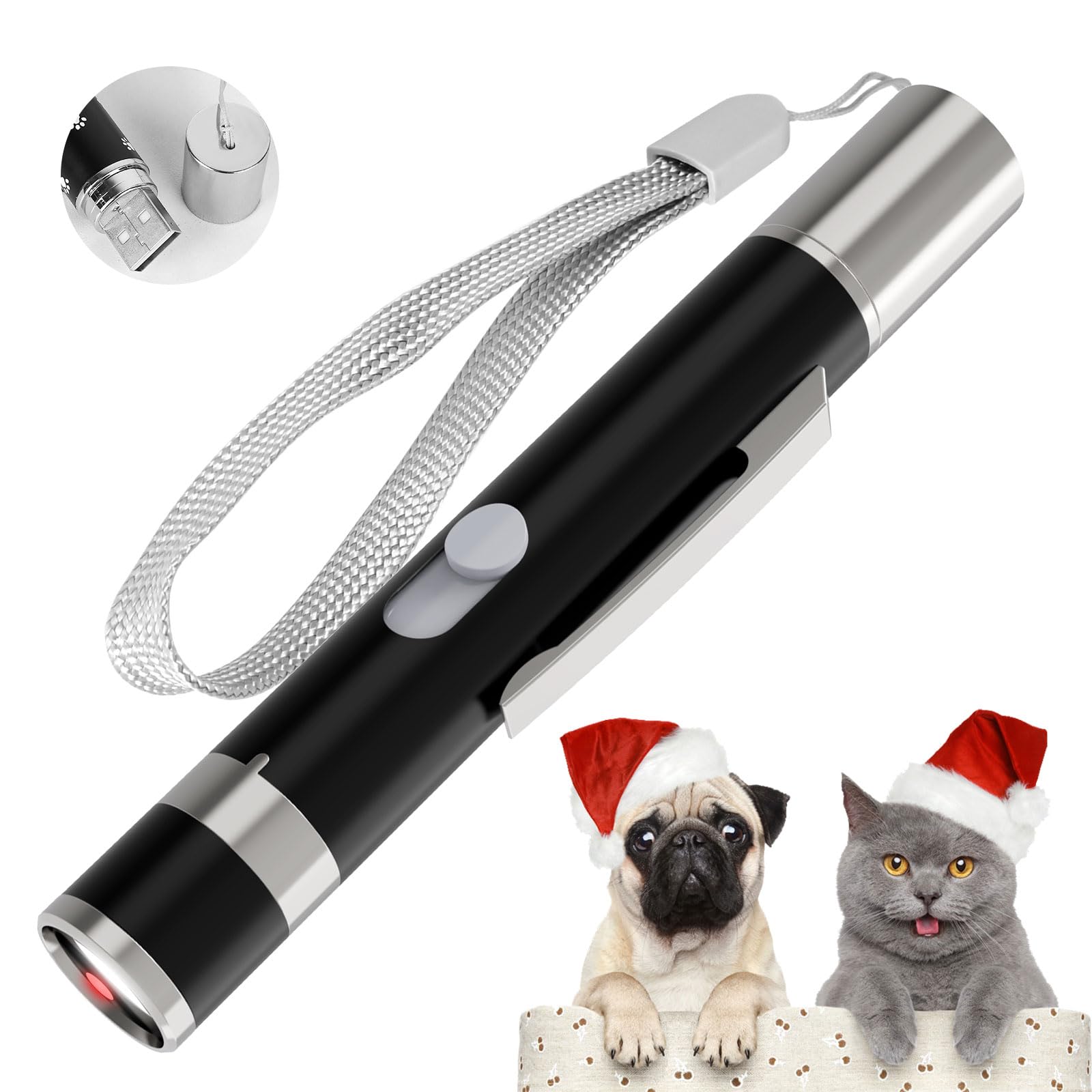 Cat Toys, Cat Toy Red Pointer for Indoor, Rechargeable, 5 Adjustable Patterns, 3 Modes Training Chaser Pet Toy Pointer, Interactive Pet Cat/Dog Toy for Cats Fun Playing Exercise(Black)