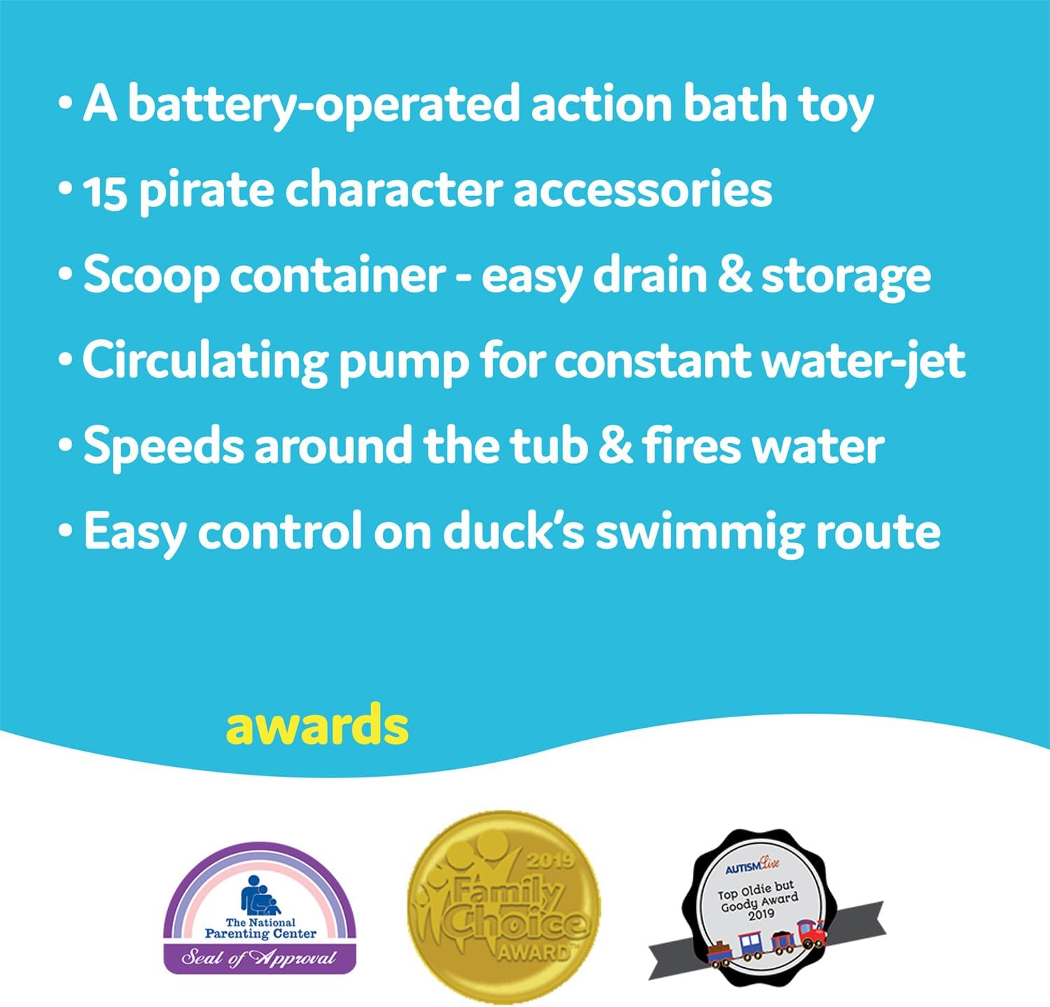 Yookidoo Jet Duck Pirate Bath Toy with Powered Water Cannon Shooter - Sensory Development & Bath Time Fun for Kids - Ages 2+