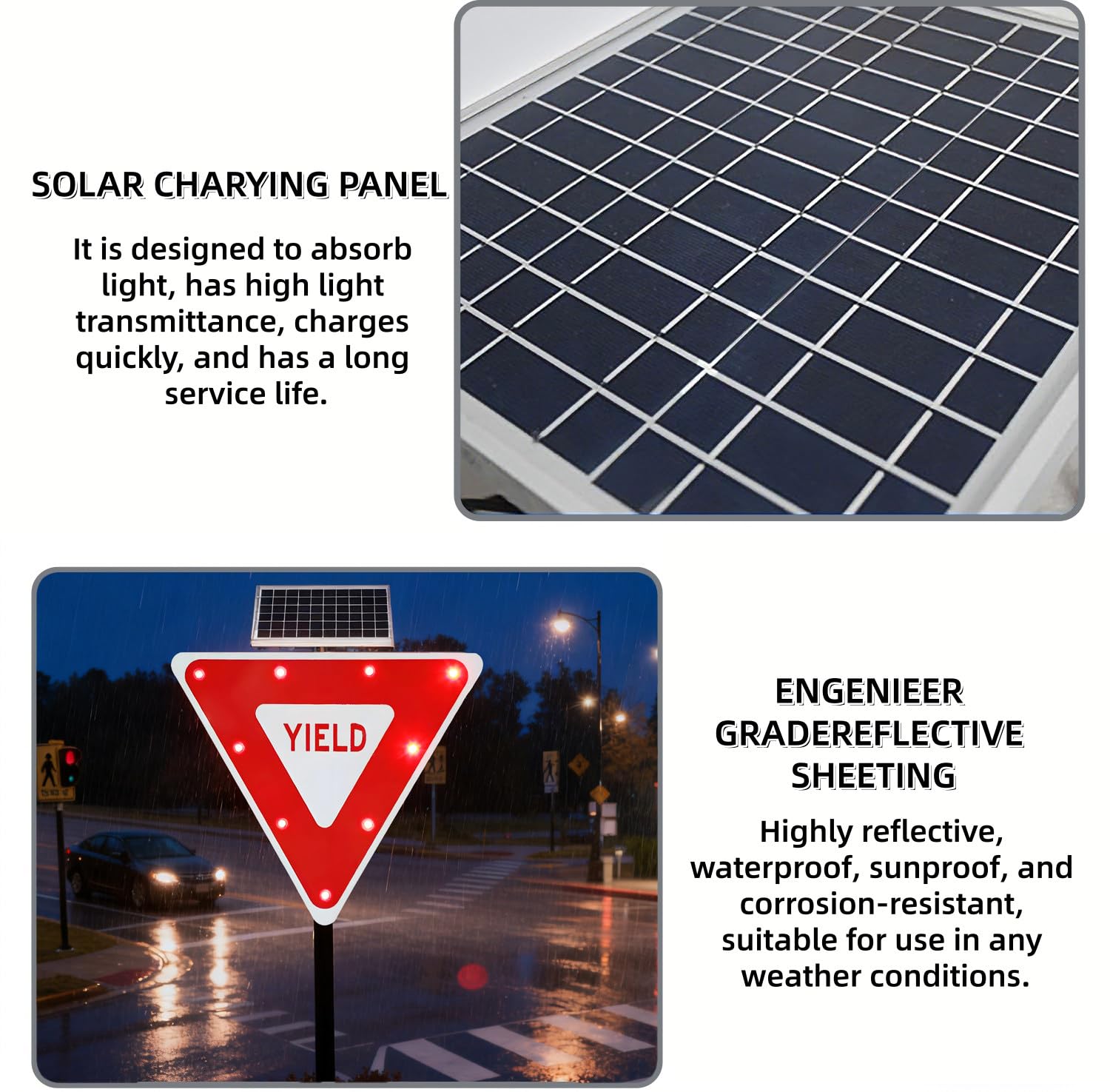 Señal de Ceda el Paso 76 cm - Señal de Tráfico Triángulo Invertido LED, Energía Solar, Superficie Roja Reflectante para Fábricas, Estacionamientos y Cruces Peatonales