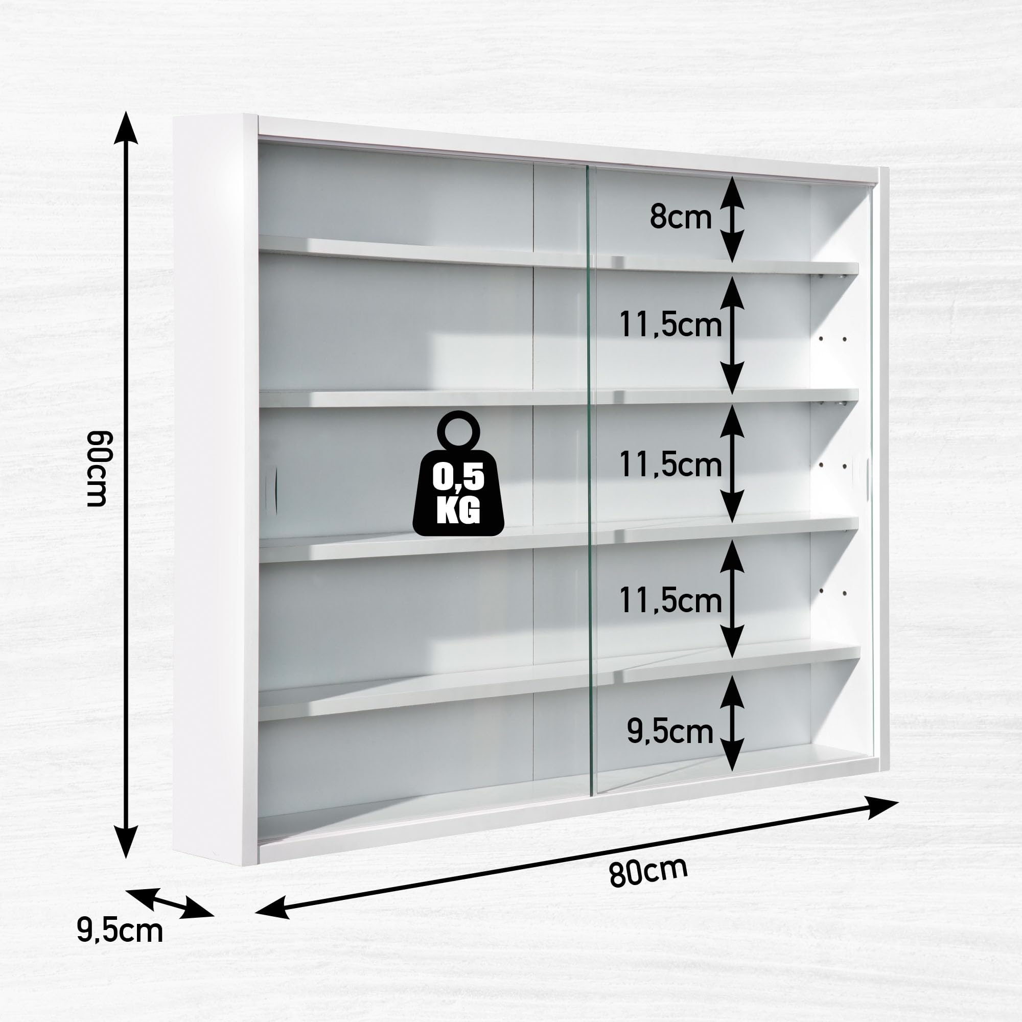 Inter Link - Vitrina de colección - Vitrina - Estantería de pared - Vitrina de cristal - Estantería de pared - Estantería colgante - MDF - Blanco (80x60x9.5cm) Compilati