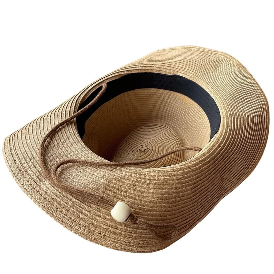 Cappello da donna in paglia occidentale da cowboy pieghevole a tesa larga cappello da sole oversize Fedora Panama, cachi, 7.625
