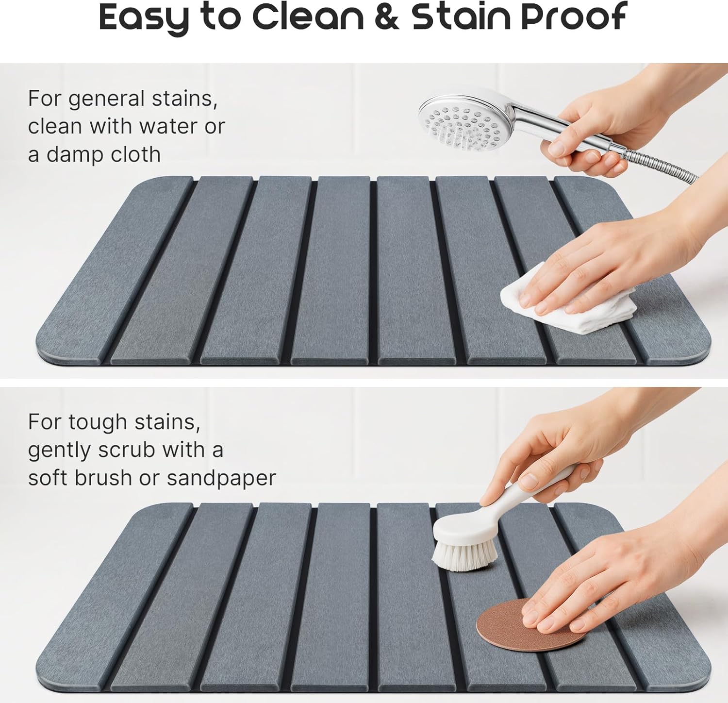 ArtyCozy Large Foldable Stone Bath Mat 28''×17'' with Non-Slip Rubber Base, Super Absorbent Quick Drying Diatomaceous Earth Mat for Bathroom, Easy to Store, Easy to Clean, Grey - Image 7