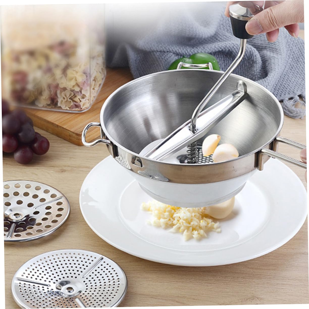 VALICLUD Manual Stainless Steel Food Ricer Jam Making Tool Rustproof Food Mill with Ergonomic Design Easy to Clean for Pureeing Fruits and Vegetables