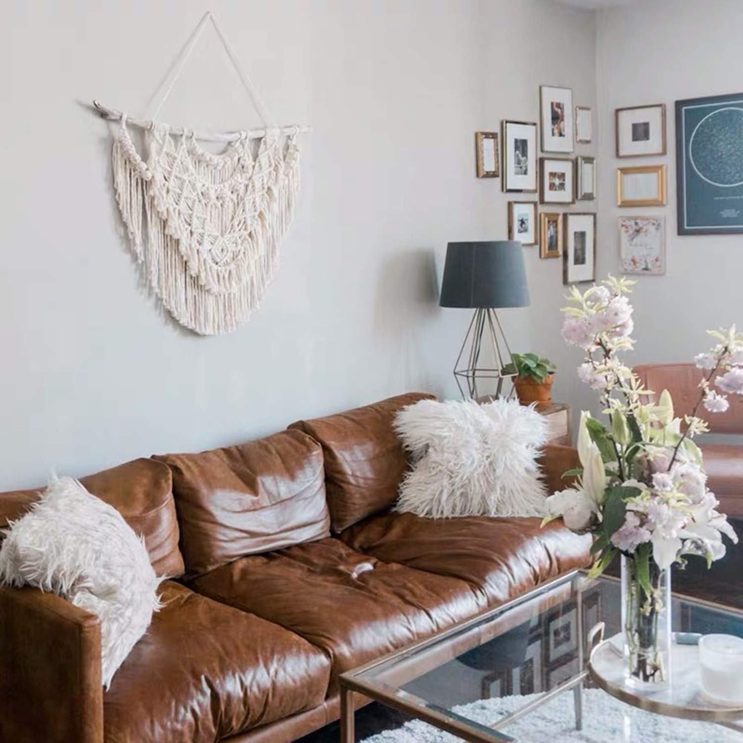 ZNKZJ Tapices de Pared macramé Tejidos,Hecho a Mano Tapiz de Pared Naturales del algodón Decoración casera del Arte para la habitación del Dormitorio del apartamento',Beige-75 X 70 CM