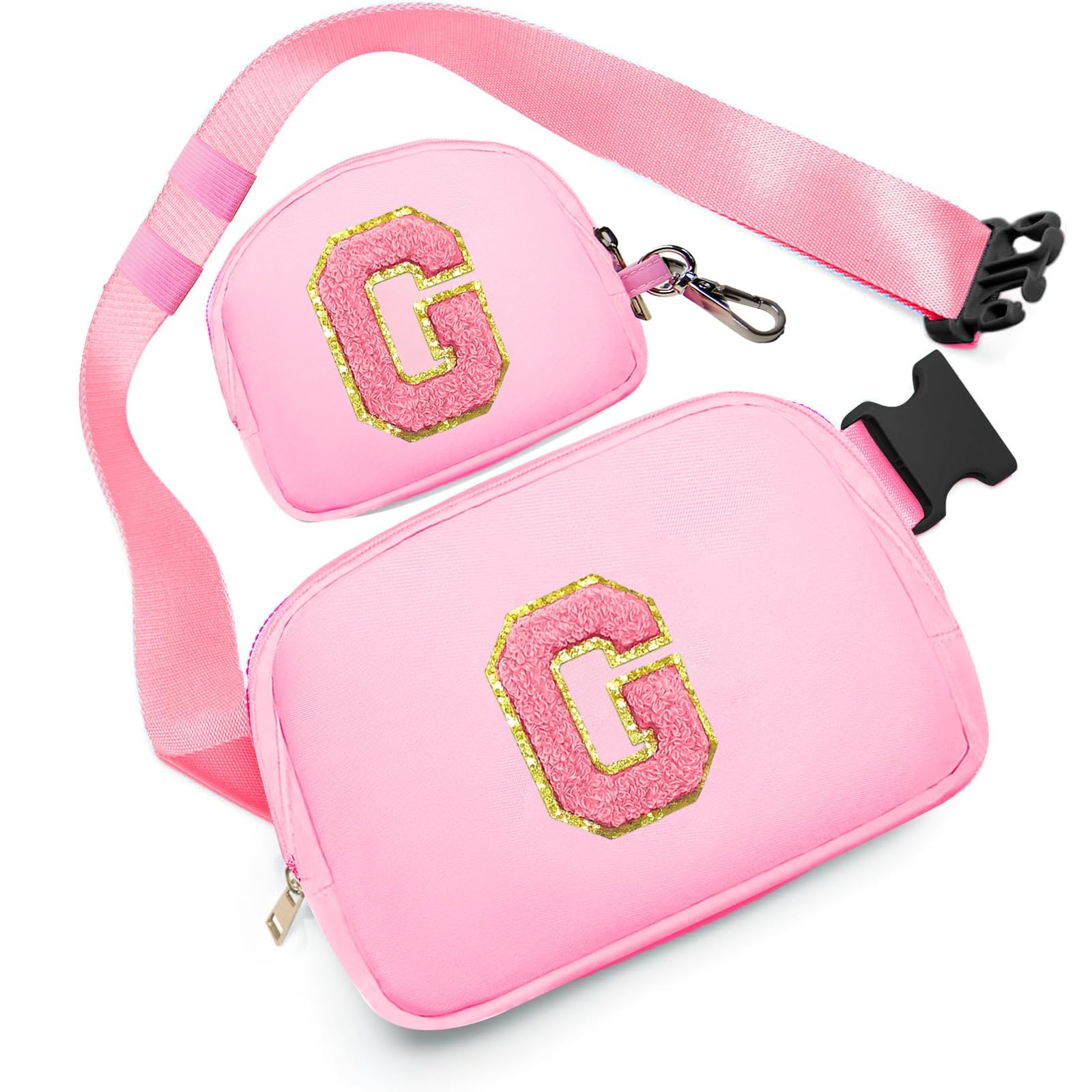 Birthday Gifts for 4 5 6 7 8 9 10 11 12 13 Year Old Girls, Crossbody Bags Fanny Pack with Initial Letter Patch Cute Stuff for Women Girls Teens (G,