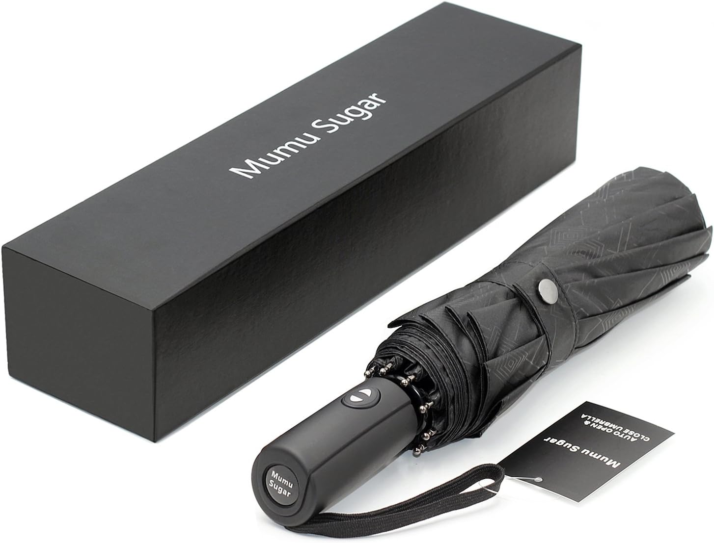 10 Ribs Windproof Umbrella,Compact Travel Umbrella with Auto Open Close Button(Black)