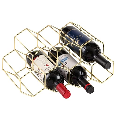 Buruis 9-Bottle Countertop Wine Rack, Honeycomb Metal Wine Holder for