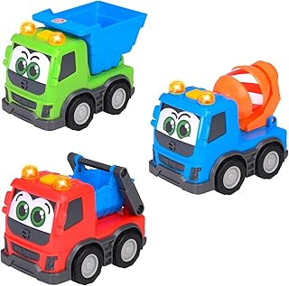 ABC - Volvo Trucky Construction Site Vehicle from 1 Year (13 cm) - Sliding Car with Light and Sound for Toddlers to Promote Motor Skills, 3 Assorted Designs (Tipping Truck, Concrete Mixer, Container