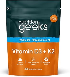 Vitamin D3 4000 iu & Vitamin K2 MK7 100μg - 1 Year Supply, 365 Easy-Swallow Vitamin D3 K2 Tablets, 1-A-Day High Strength Vegetarian D3 and K2 Vitamin Supplements, UK Made Vitamin D Tablets