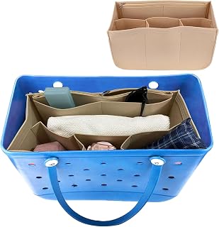 Aiyumise Beach Bag Organizer Compatible with Bogg Bag/Simply Southern Tote, Felt Insert Divider Pouch with Zipper for Bogg Bags Accessories, with 7 Pockets, Only for Original X Large Size, Beige