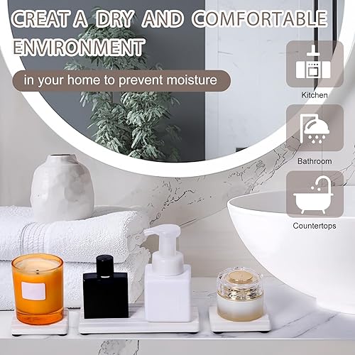 Miniatura 6 de 4 bandejas de secado de piedra para fregadero de baño y encimera de cocina, bandejas de jabón de piedras de diatomita de secado rápido, posavasos de