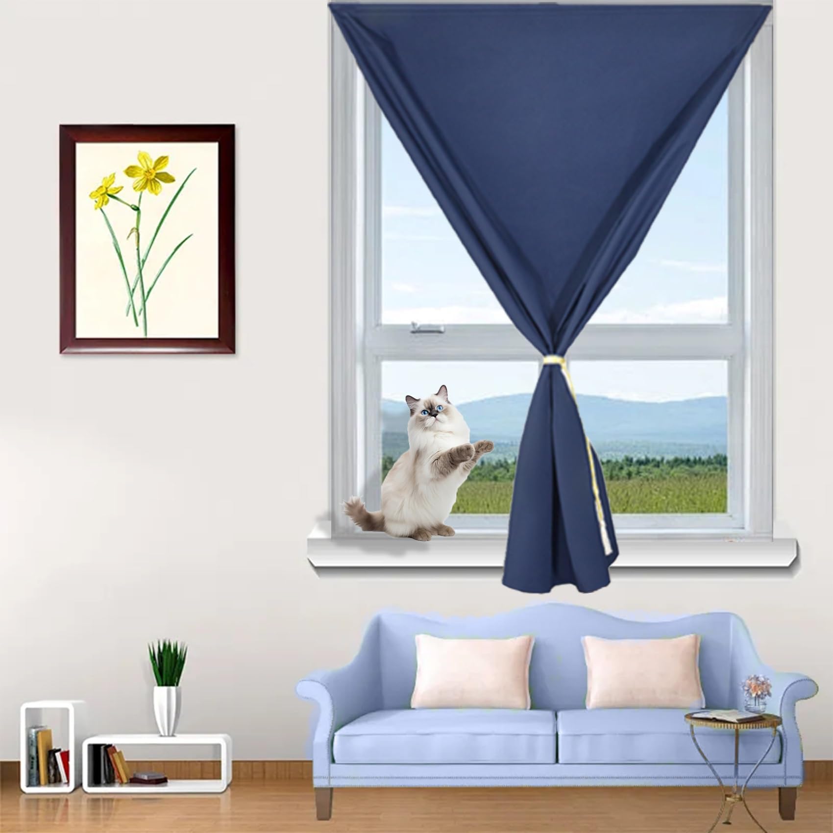 Blackout Blinds Stick on 130 x 70 cm, Customized Blind Temporary, No Drill, Easy Fit, Light Material Roller Blinds Made to Measure, With black tape for Travel, Navy Blue — image 1
