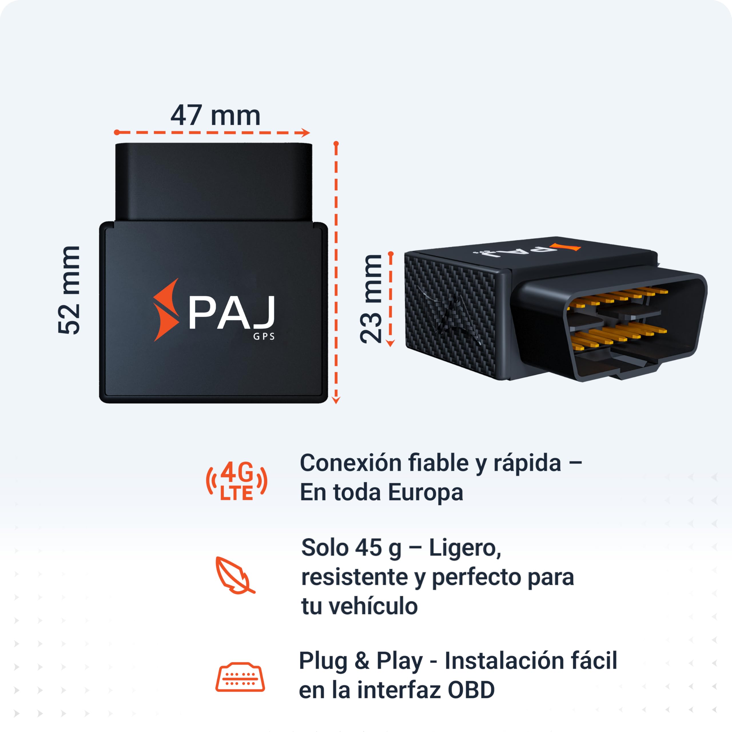 PAJ OBD Finder 4G 2.0 - Localizador GPS para Coche, Furgonetas y Otros Vehículos - Conexión a Interfaz OBD - Seguimiento en Tiempo Real, Área de Seguridad, Historial de Rutas y Alarmas Antirrobo