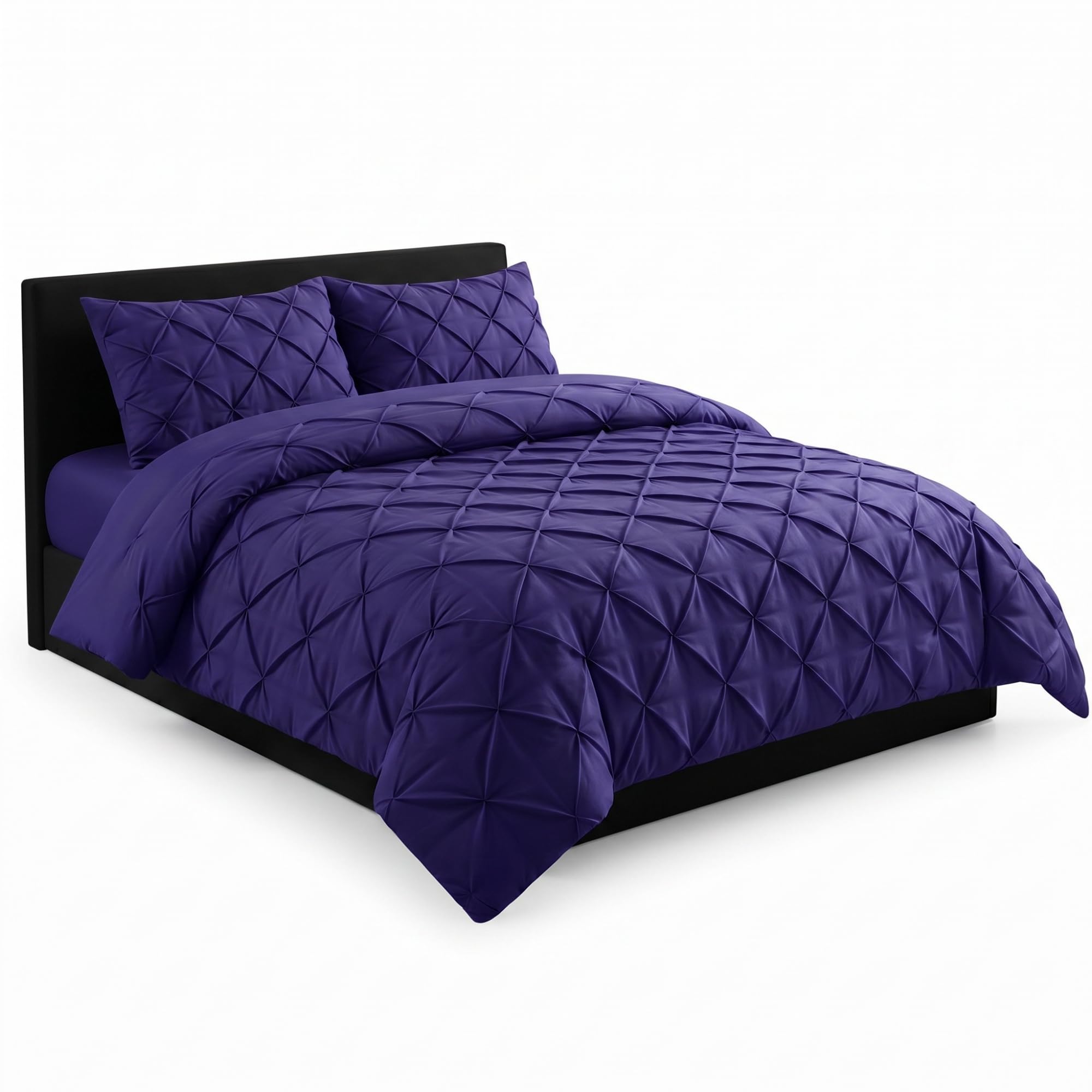 AHS Pintuck Royal Blue Duvet Cover Bedding Set, King Pinch Pleat Design With Matching Pillowcases, Soft Brushed Microfiber Quilt Cover, Easy Care Wrinkle Free, Breathable