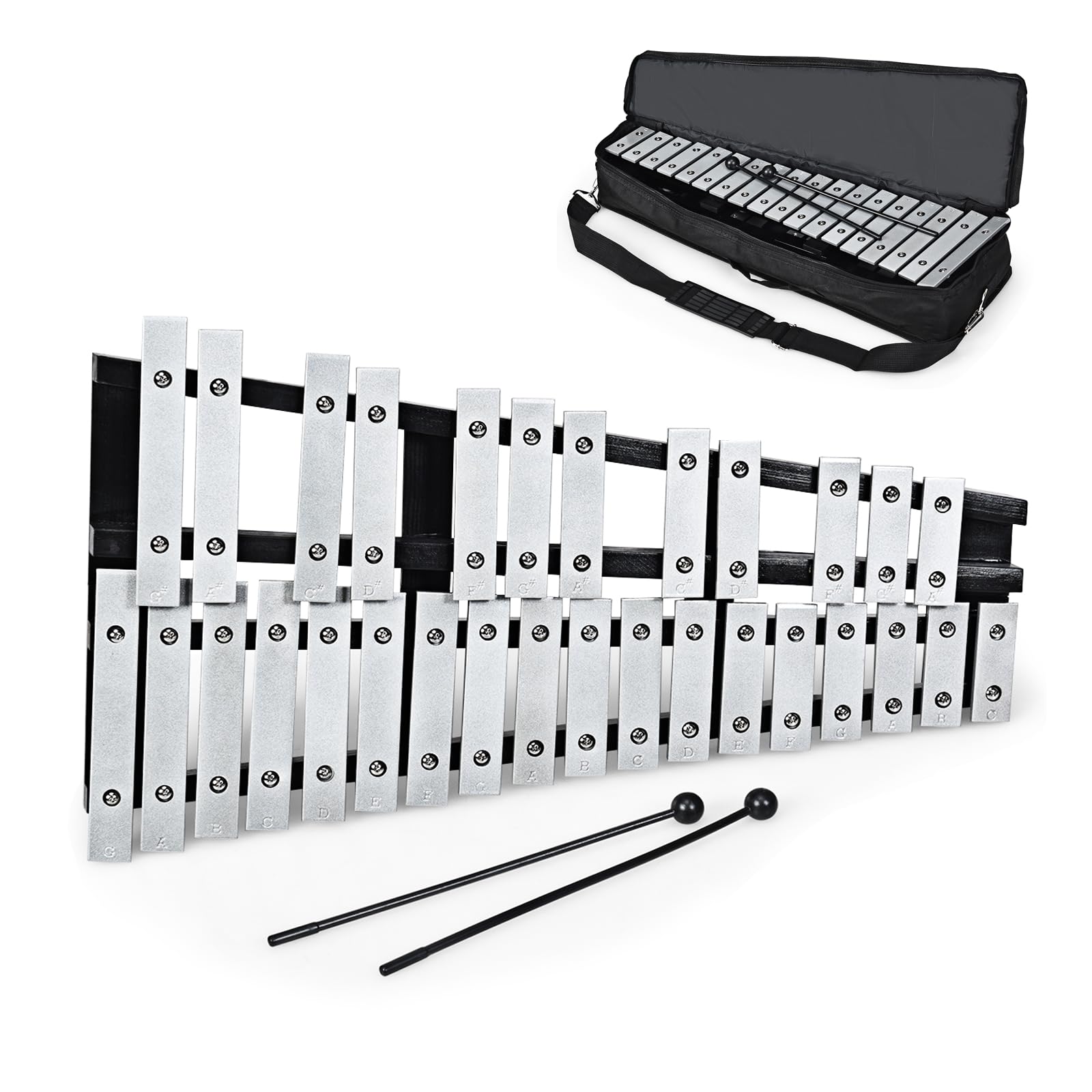 Glockenspiel Mit 32 Tönen – Komplett-Set Inkl. Ständer, Schlägel & Tragetasche | Höhenverstellbar Für Jedes Alter