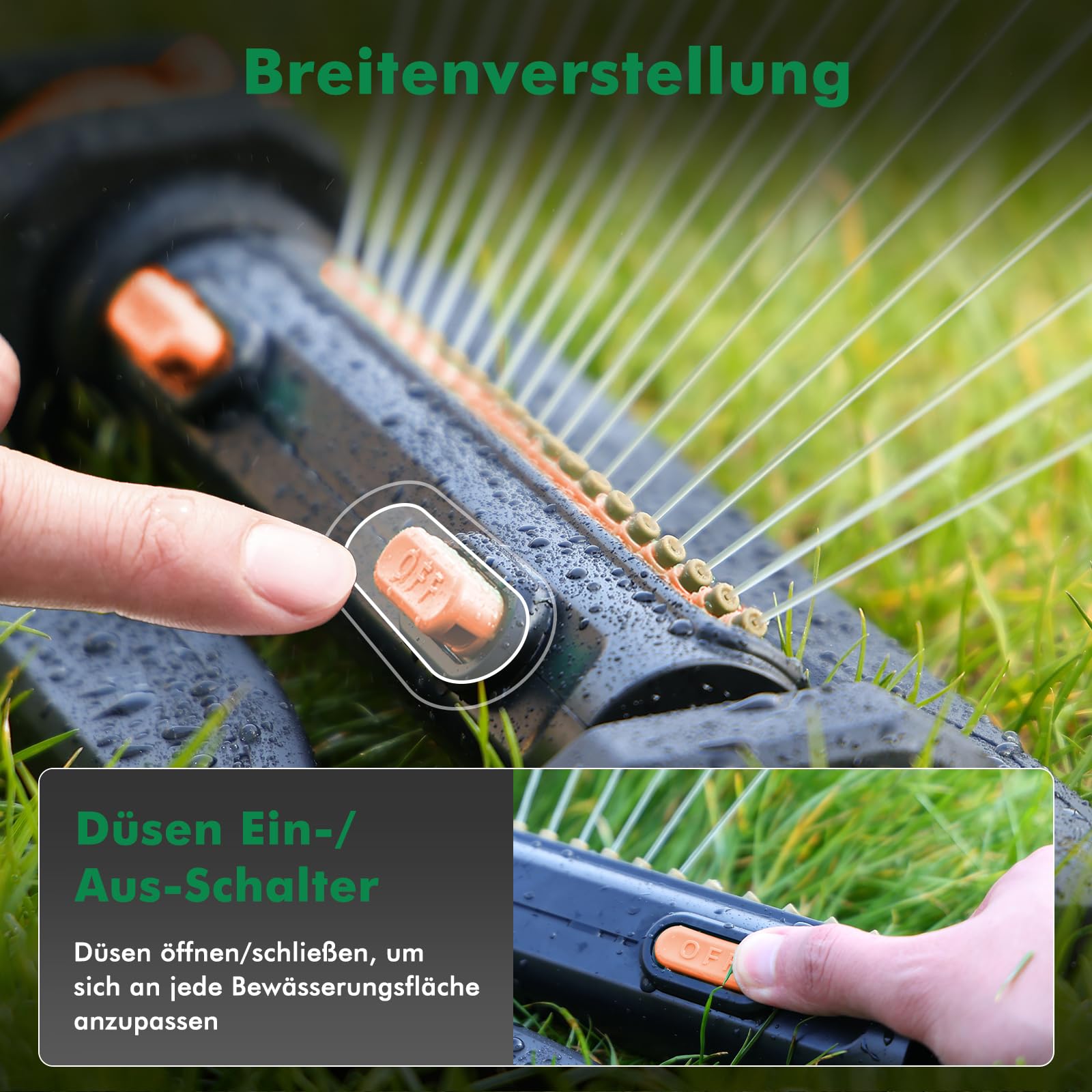 RESTMO Rasensprenger für 390 m², mit 19 Düsen & Gewichtssockel, Gartensprinkler-System mit Einstellbarer linker/rechter/Vollflächen-Beregnung für Garten und Rasen, Orange