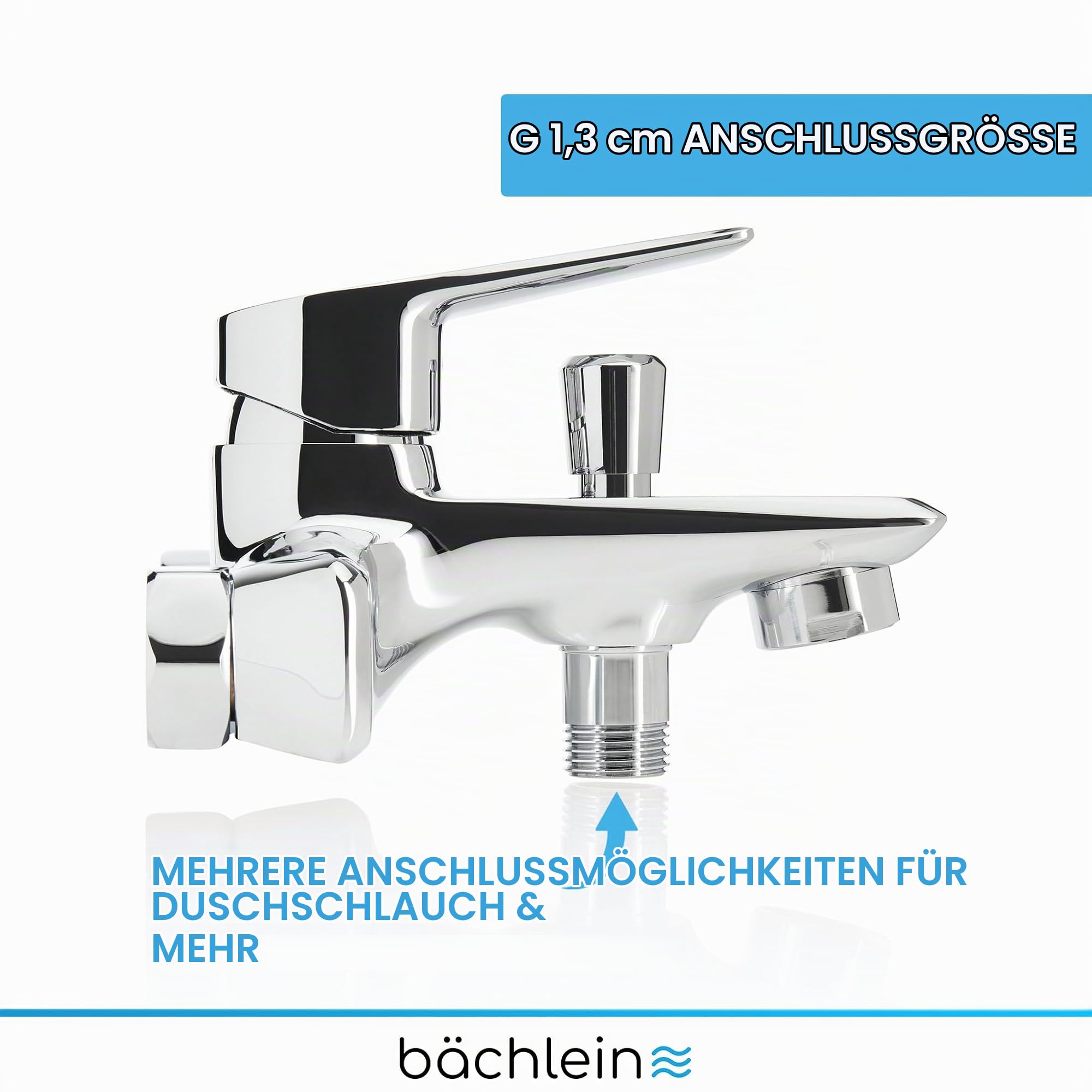 Bächlein Universal Badewannenarmatur Orlias in Chrom – Wannenbatterie Komplettset inkl. allem Zubehör, Einhand-Wannenbatterie, Wannenarmatur, Badarmatur, Aufputz Wannenarmatur