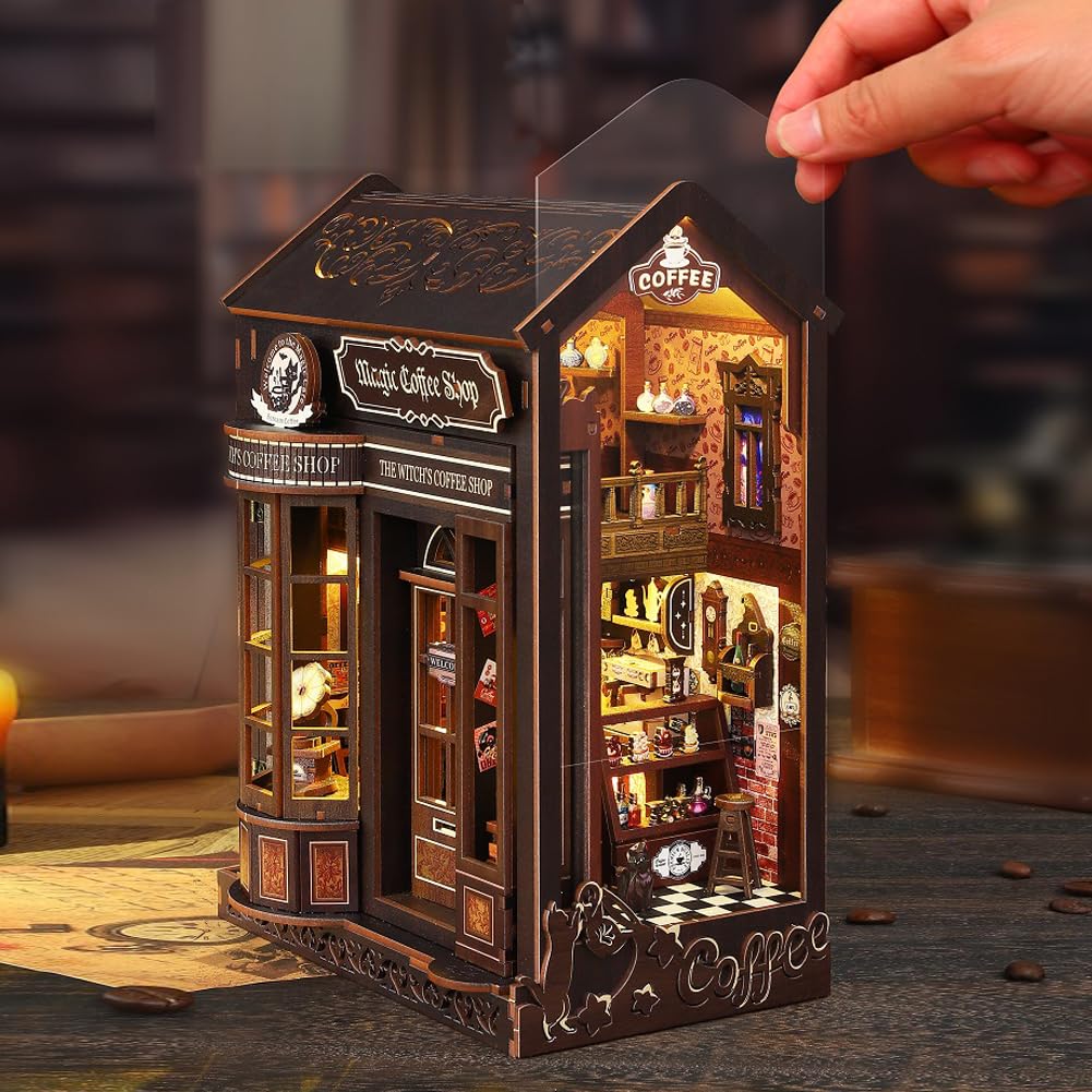DIY Book Nook, kit per casa delle bambole, in miniatura, Magic Coffee Shop, accessori creativi, per caffè, puzzle, giocattolo, supporto per libri, decorazione per adulti, regalo di compleanno