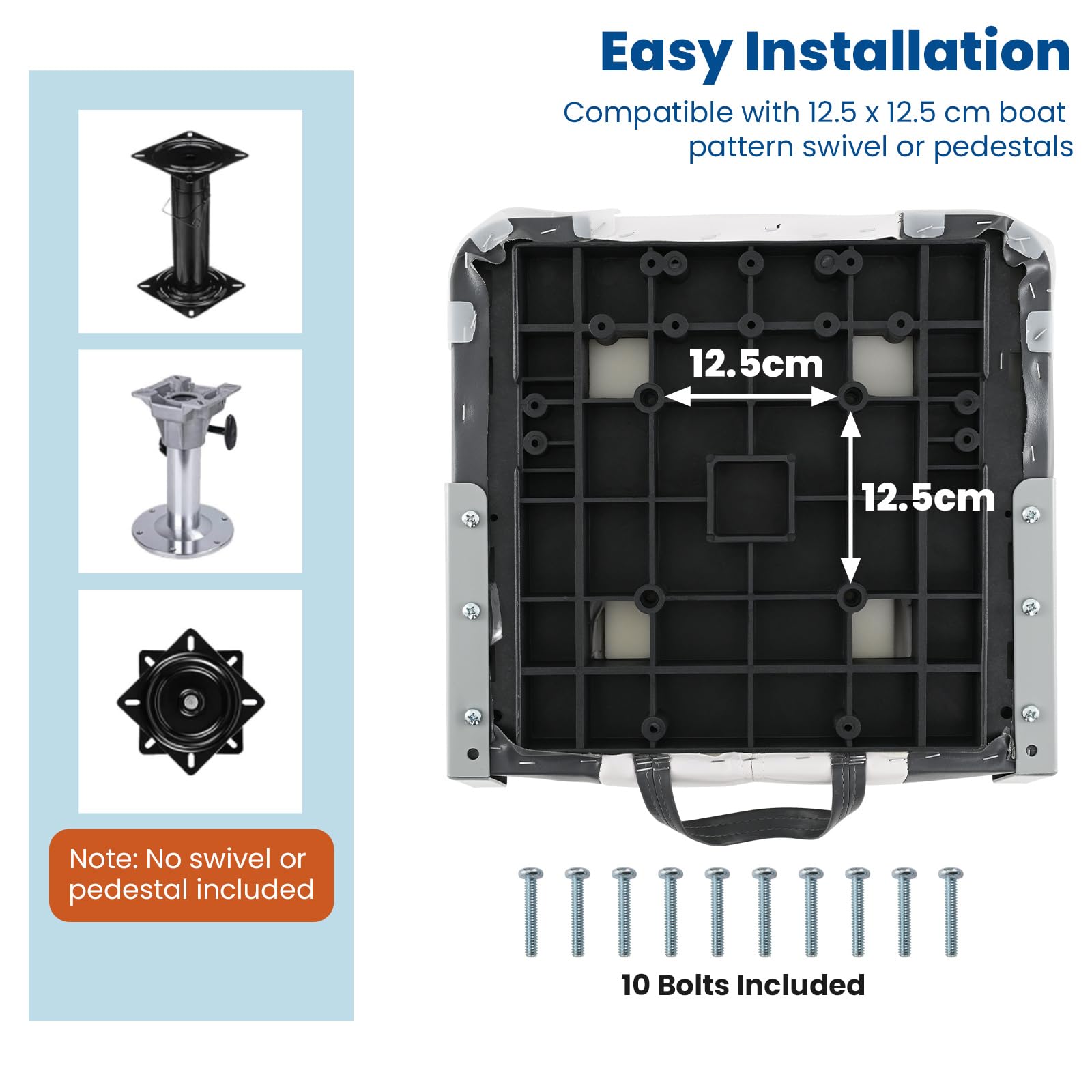 HOMASIS Juego de 2 sillas plegables para barco, acolchadas, con asiento de 7 cm de grosor, silla de control impermeable con respaldo y marco de metal, asiento de control para barcos, soporta hasta 150