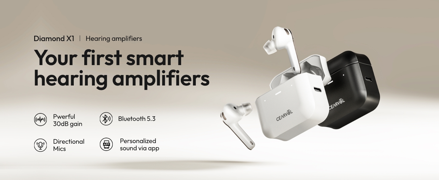 Cearvol-Diamond X1 Hearing Amplifiers for Adult, Bluetooth 5.3