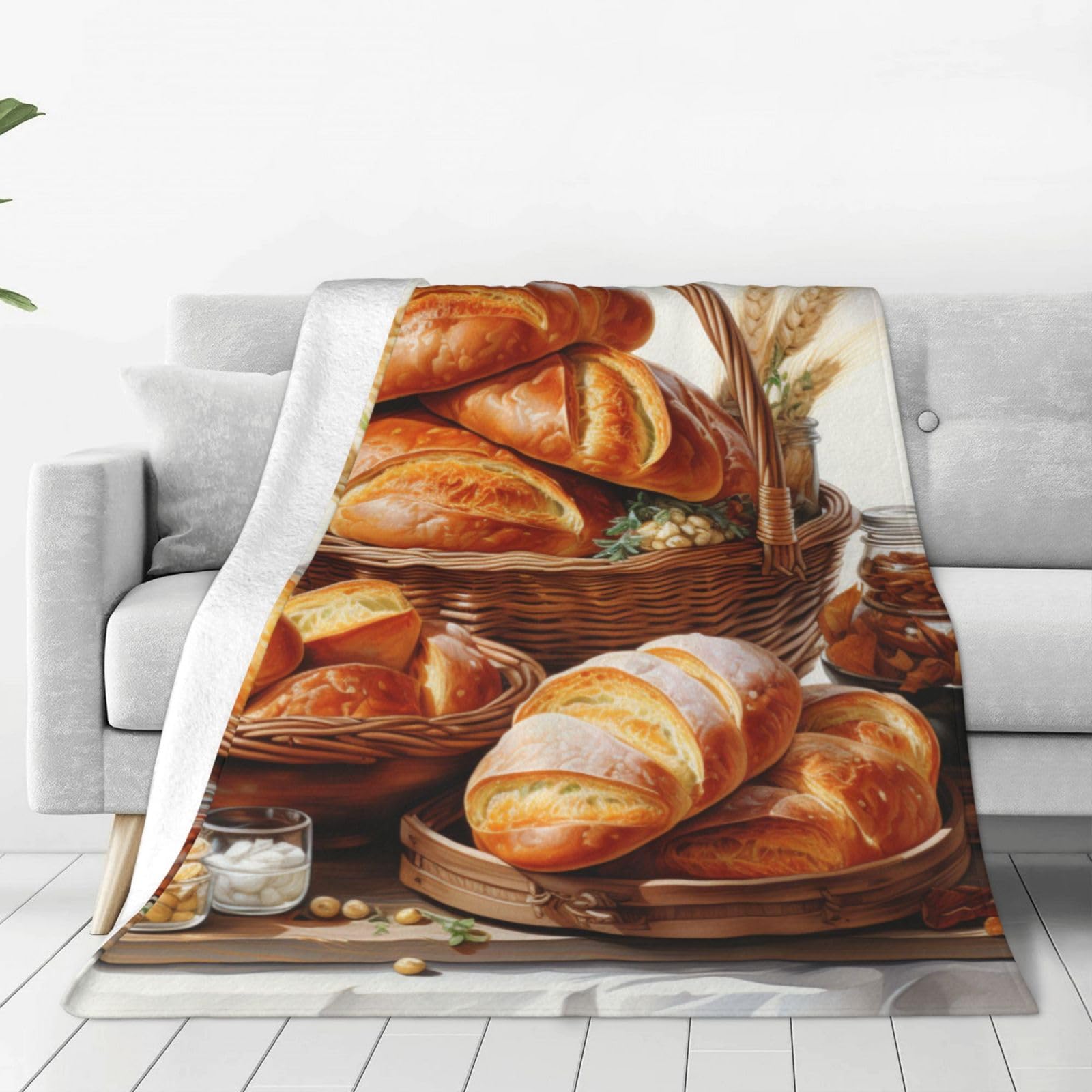 Throw Blanket for Couch Thick Soft Fleece Blankets Warm Cozy Air Conditioning Quilt All Seasons Painted Bread Blanket Lightweight Flannel Fuzzy Blankets for Bed Couch Living Room Sofa 40"x30"