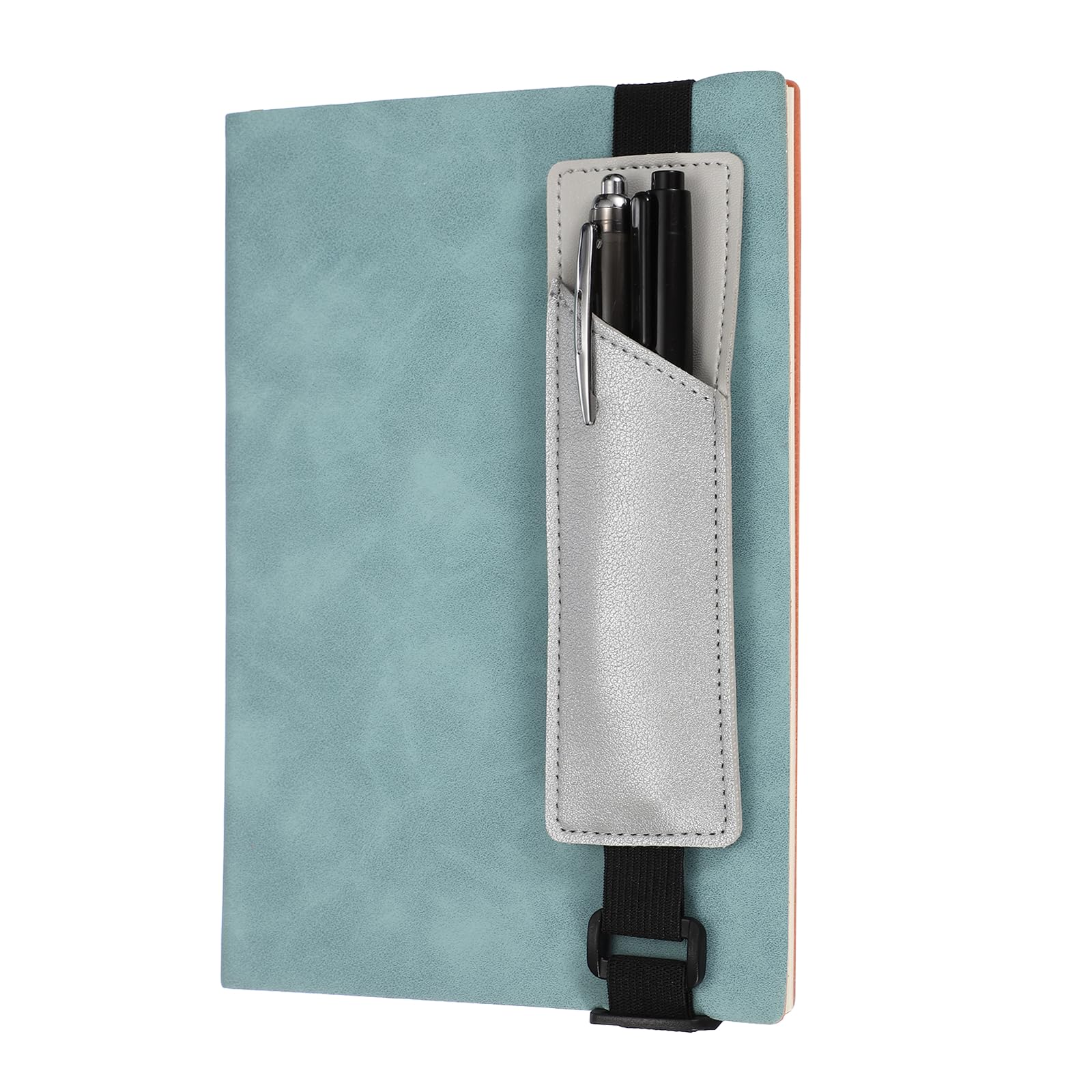 PATIKIL Elastic Band Pen Holder, PU Leather Pen Sleeve with Adjustable Elastic Band for Office Supplies Notebook Planner Journal Ballpoint Pencils Touch, Silver