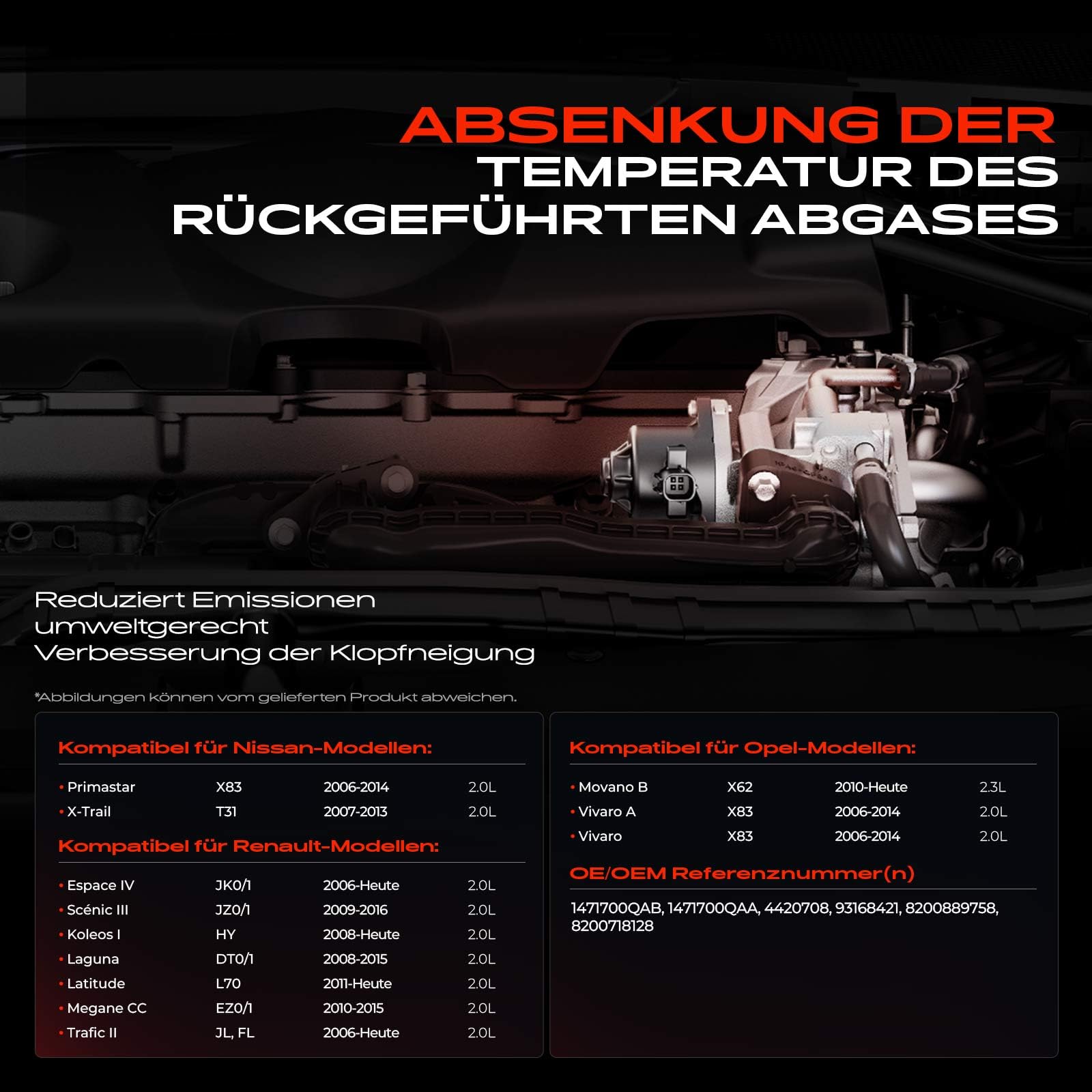 Frankberg AGR Ventil Diesel mit Dichtung Kompatibel mit Qashqai +2 I J10 NJ10 Trafic II Bus JL X-Trail T31 Koleos I HY Espace IV JK0/1 Replace# 8200889758
