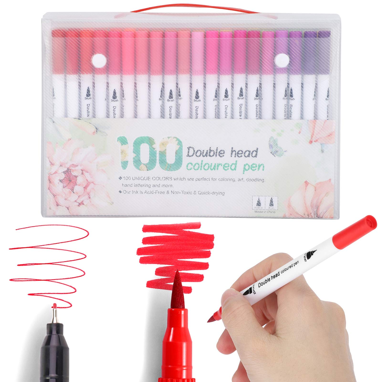 Aquarell-Marker in verschiedenen Farben, weiche feine Liner-Spitze, doppelte Pinselspitze, 60/80/100 Farben – Kunstbedarf für Erwachsene zum Ausmalen von Malbüchern und für (STBG-100°)