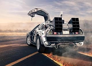 7x5FT Backdrop Time Machine Car Retro Design Burning Time Runway Backdrop for Back to Future Themed Party Decorations Photoshoot Photo Booth Props Vinyl