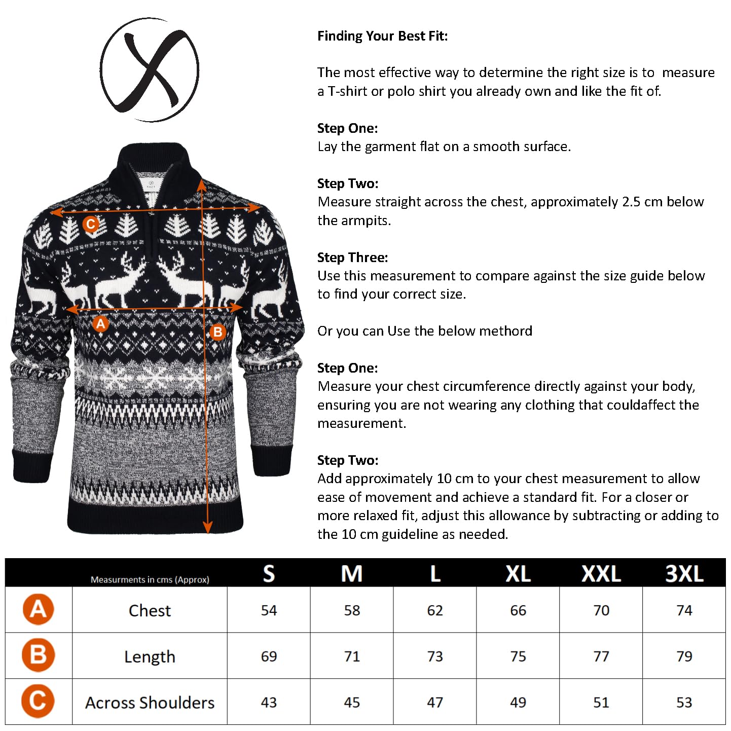 Xact Maglione Natalizio da Uomo con Zip a 1/4 con Tradizionale Motivo Festivo Fairisle