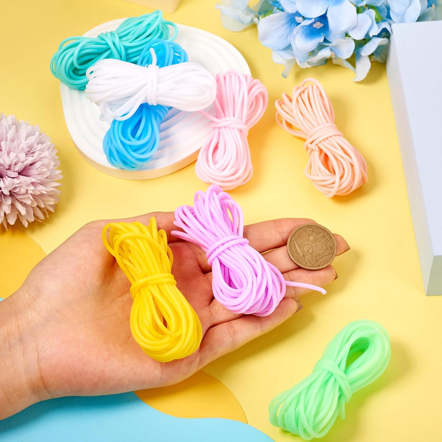 43.7 Yards 2 mm Hollow Pipe Tubing Rubber Cord with 1mm Hole 8 Colors Soft Jewelry Cord Cover Memory Wire for Knitting DIY Craft Beading Necklaces Bracelet