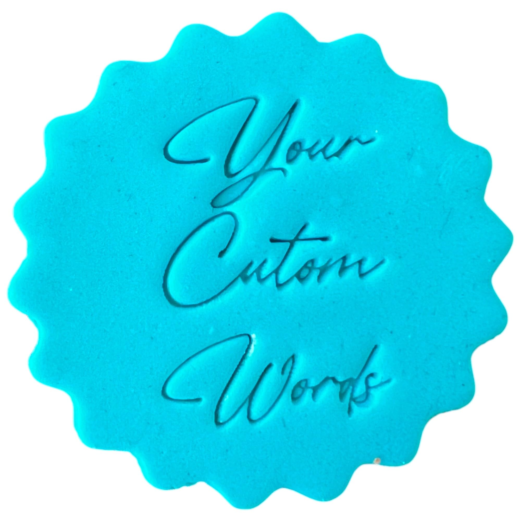 Personalised Cookie Stamp with Free Scallop Cutter, Your Custom Words, 5cm Acrylic Biscuit Embosser, Food-Safe Plastic Baking Tool, Fits M&S All Butter Biscuits (Design 1)