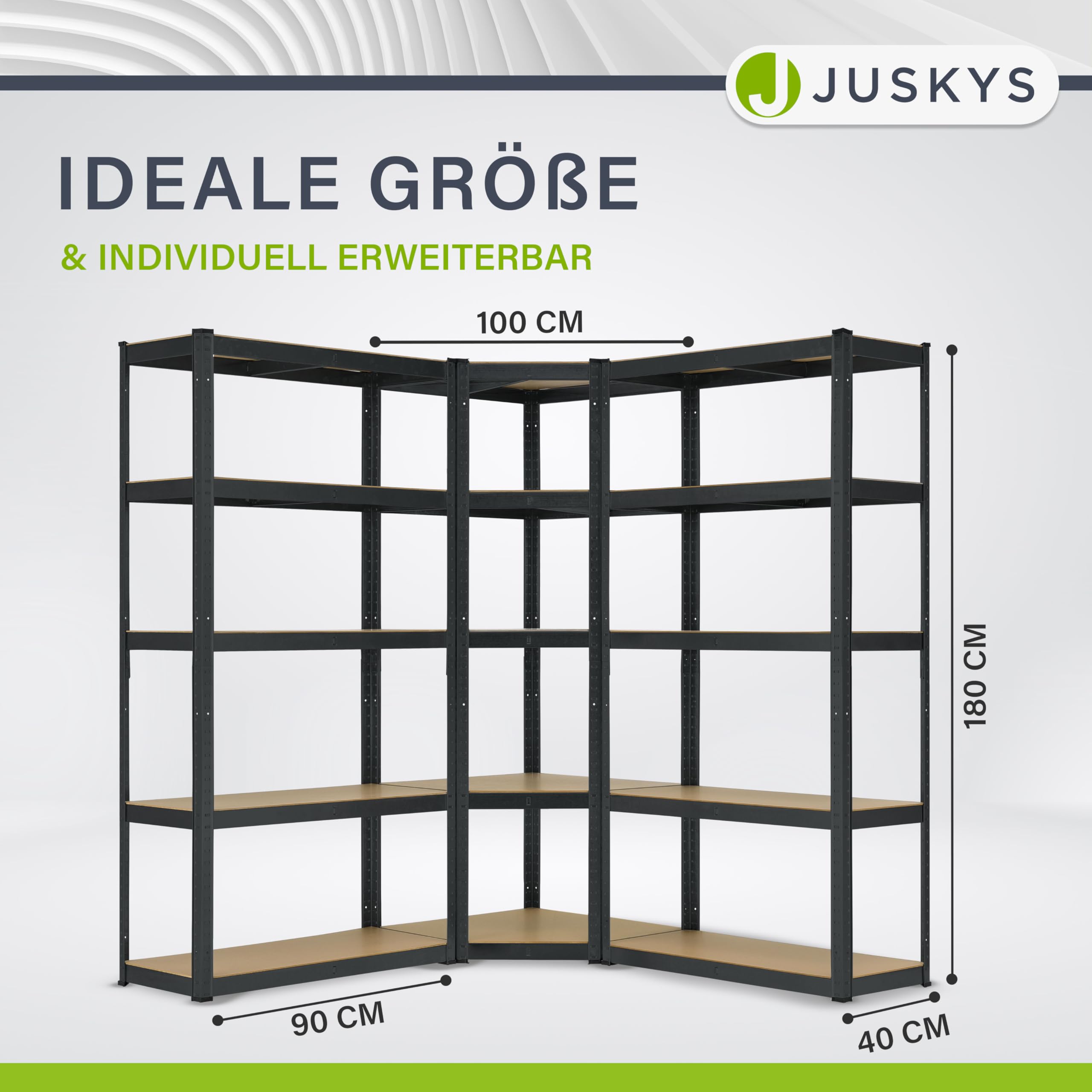 Juskys 3er Metall Regalsystem Basic - 1 Eckregal & 2 Lagerregale - 15 Böden aus MDF Holz - 2625 kg - Schwerlastregal Lagerregal Kellerregal - Grau