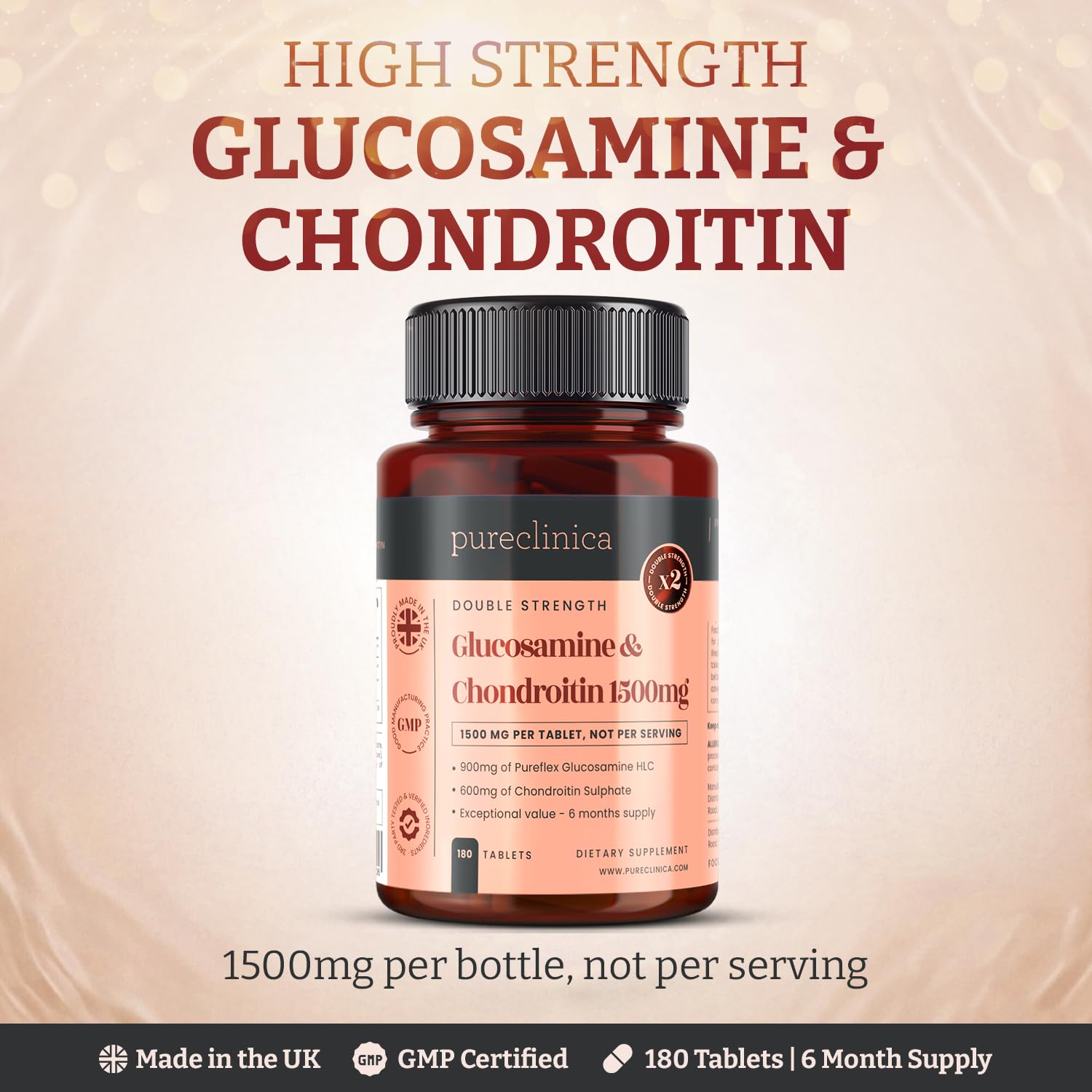 Alta forza 1500mg glucosamina HCL & condroitina x 180 compresse - 6 mesi azione