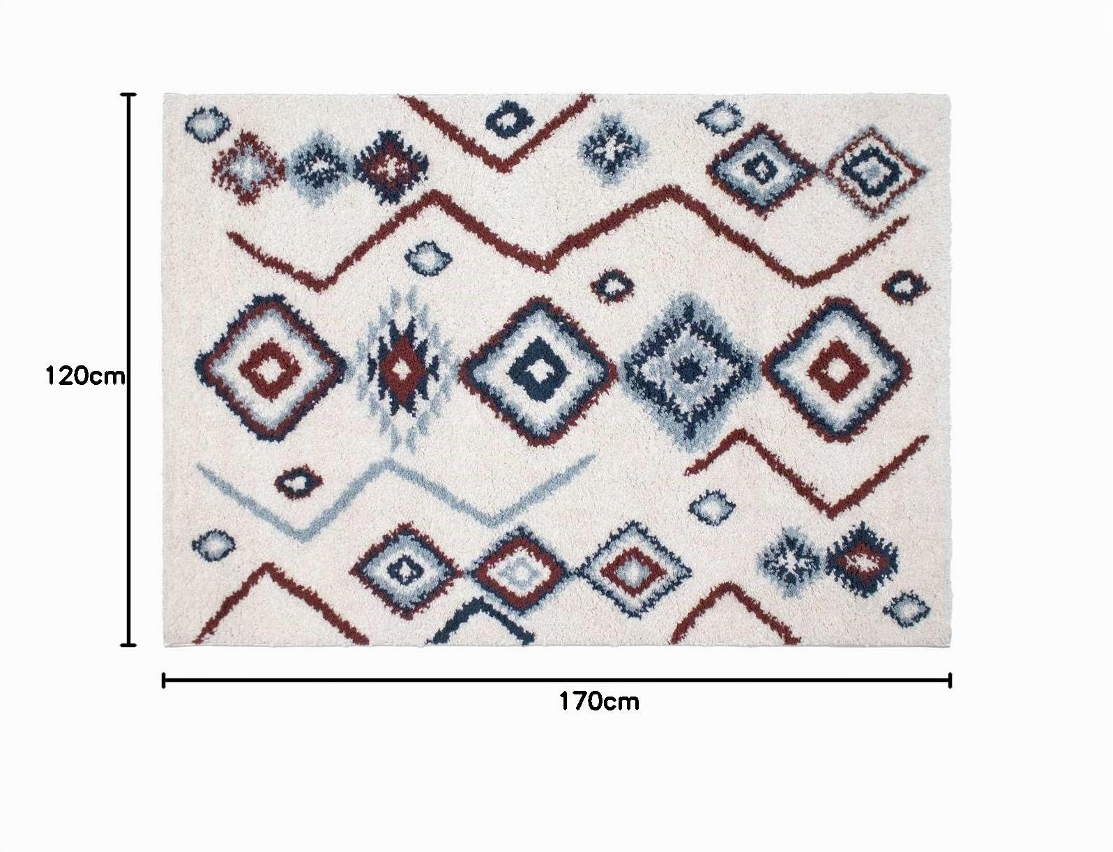 Tapis décoratif Ivoire Bleu et Terracotta Esprit Berbère 120 x 170 cm - Atmosphera