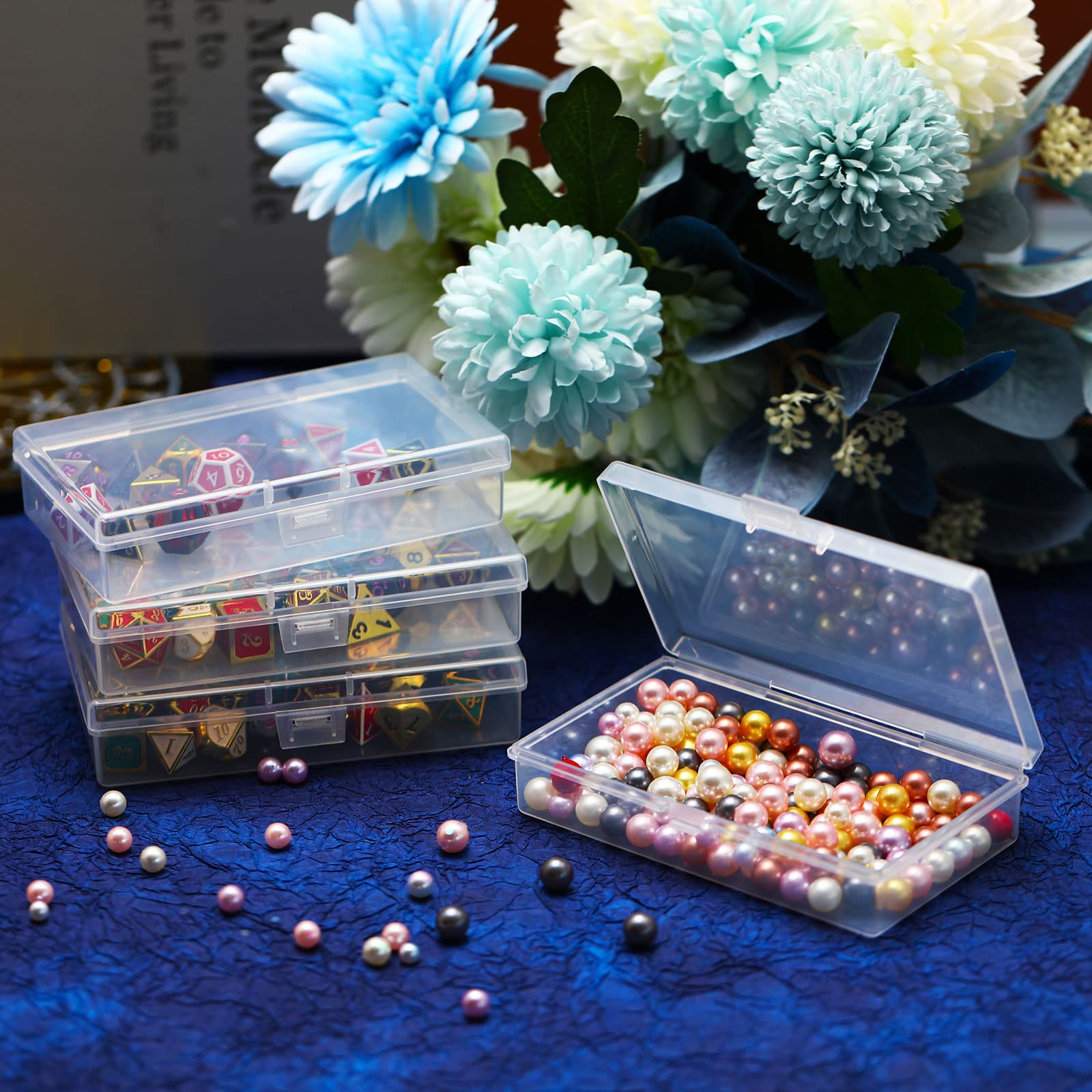 SATINIOR 12 Pack Clear Plastic Beads Storage Containers Box with Hinged Lid for Beads and More (2.9 x 2.9 x 1 inch)