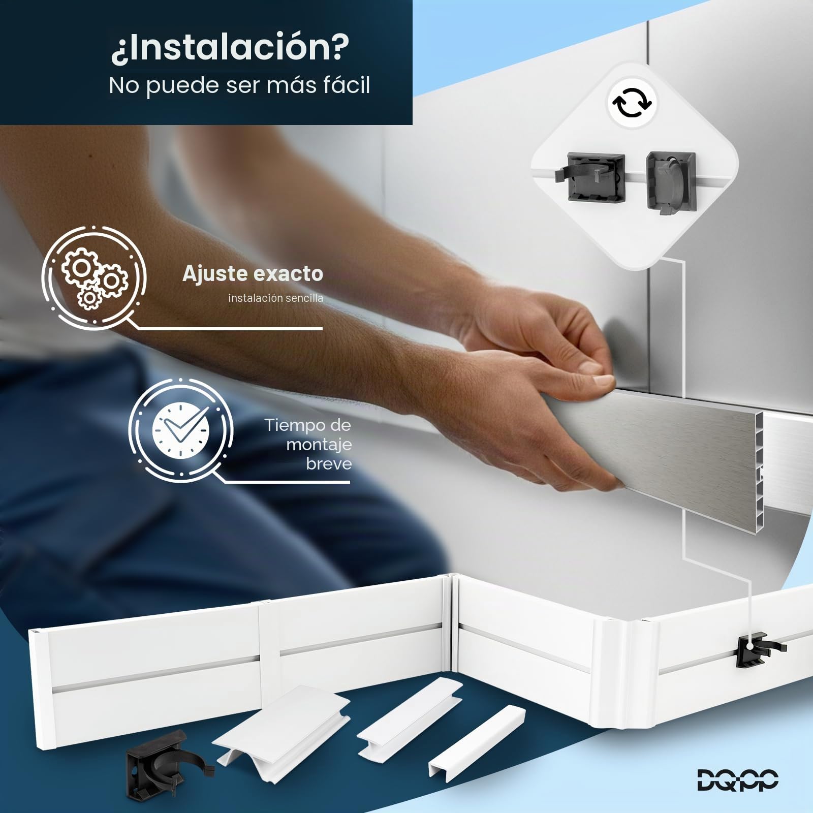 DQ-PP Zócalo de Aluminio Cepillado y Plástico para Cocina Empotrada - 1,5 m, 150 mm - Rodapiés y Perfil de Zócalo