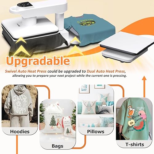 Miniatura 2 de AKEYDIY Prensa de calor de 15 x 15, máquina de prensa de calor automática doble para camisetas, prensa de calor oscilante de 360 con liberación de