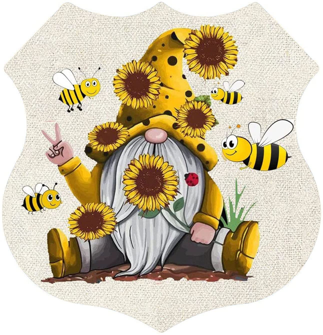 Summer Shield Shape Tin Sign Welcome Sign Sunflower Shield Metal Sign Honey Bee Gnome Summer Shield Metal Sign Suitable for Home Garden Kitchen Bar Cafe Restaurant Garage Wall Decor 12x12inch