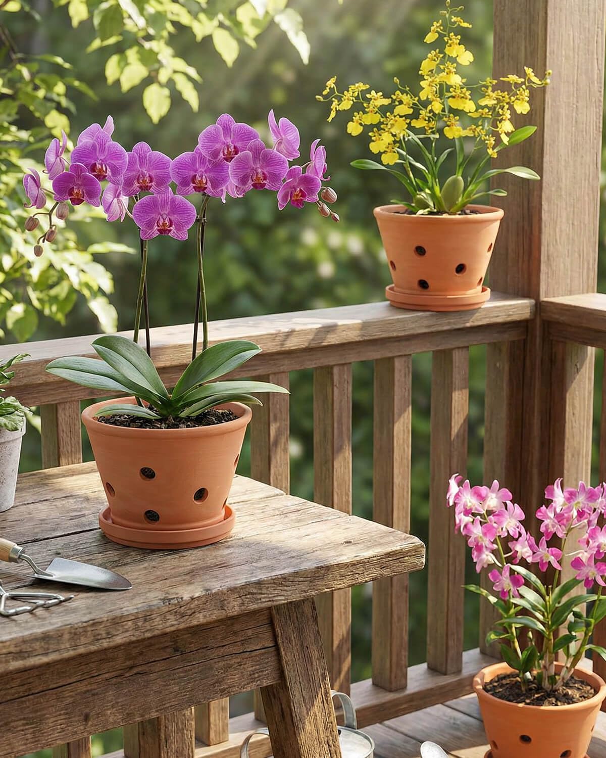 Vensovo Lot de 3 pots à orchidée en terre cuite de 15,2 cm avec trous et soucoupes pour rempotage - Pots de fleurs en terre cuite pour intérieur et extérieur - Favorise la circulation de l'air