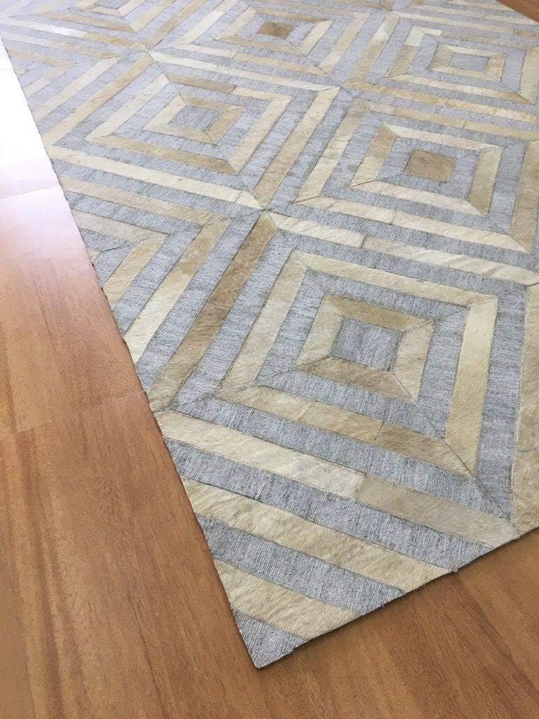Leather Area Rug Patchwork Moroccan Style in Various Sizes from Cow Hide | Luxury Carpet for Indoor use (4x6)