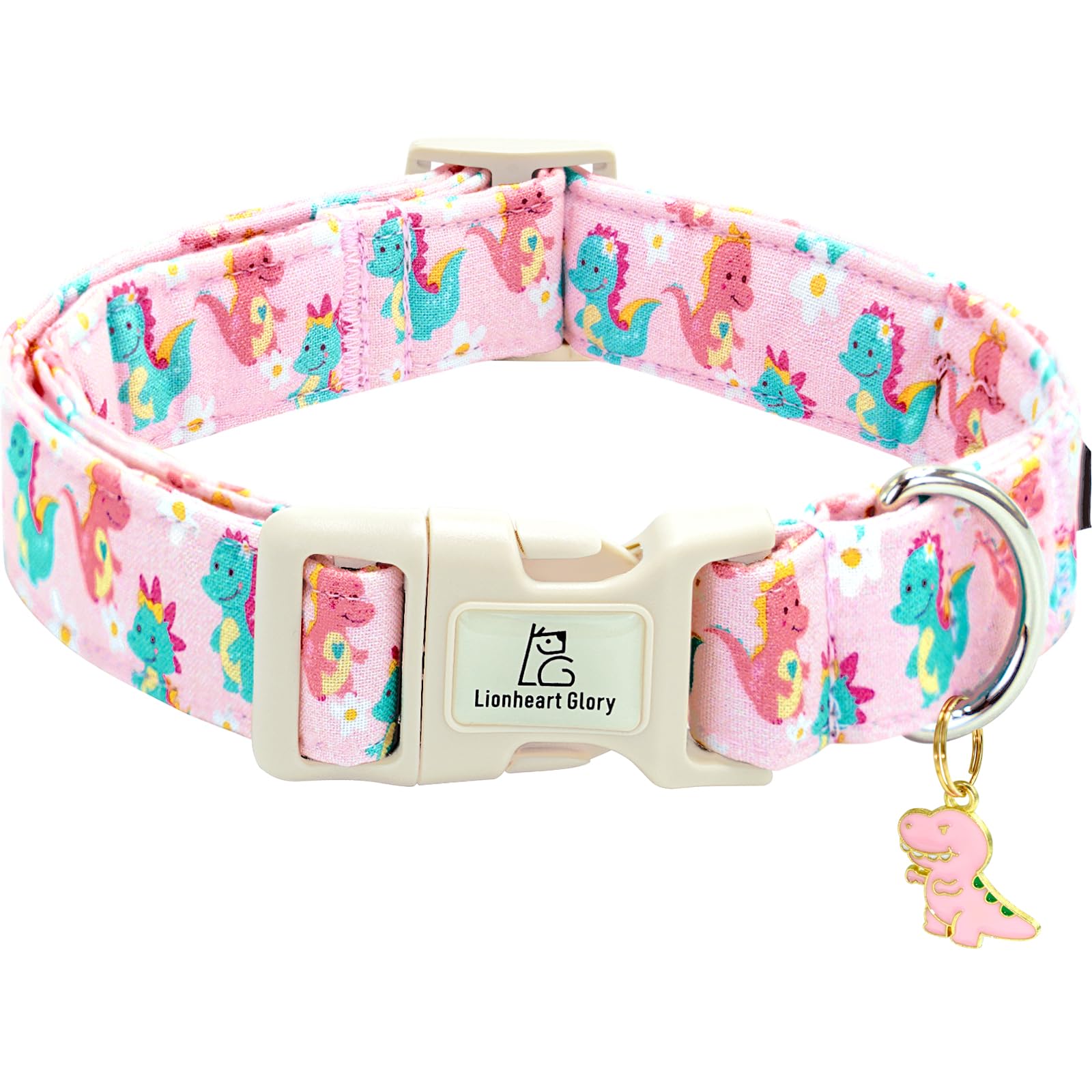 Lionheart glory Dog Collar Dinosaurs Pattern Cute Collar for Small Dogs Spring Summer Female or Male Collars Pets Gift Adjustable Heavy-Duty Pet