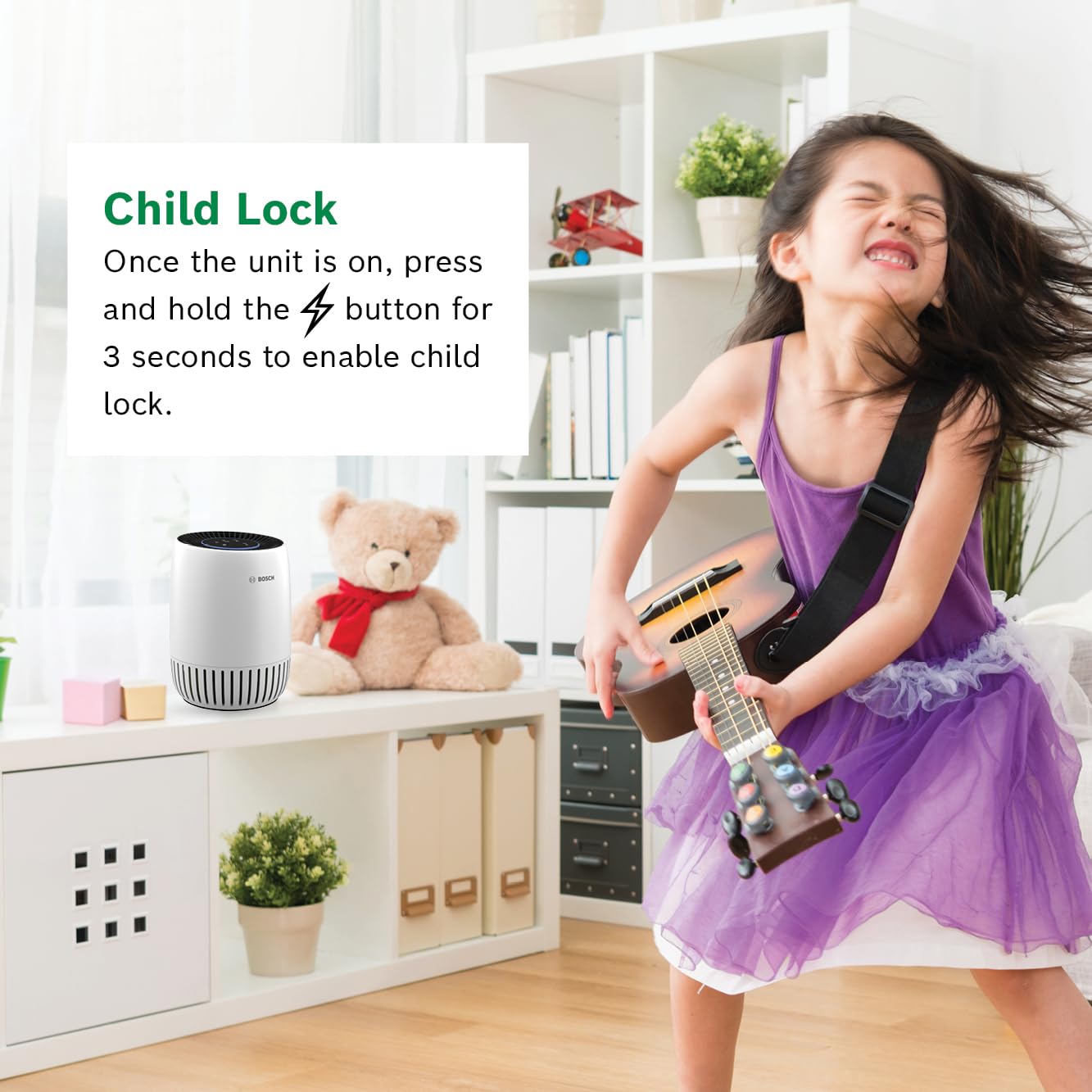 Bosch - Purificatore d'aria per la casa, piccoli spazi (coperture, 500 mq), filtro 2 in 1 per polline, fumo, polvere, peli e inquinamento esterno, odori, HEPA, Air 500, bianco