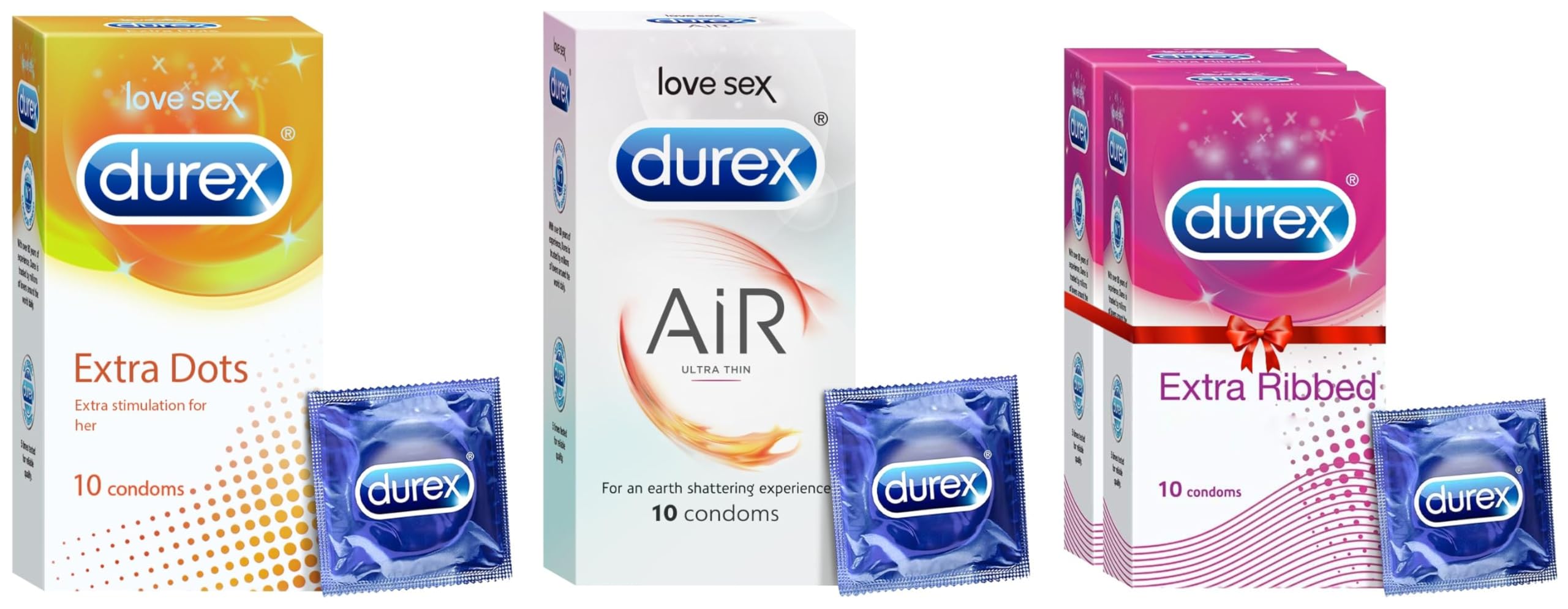 Durex Extra Ribbed & Dotted Condoms - 30 Count (Pack of 3) - Ribbed, Dotted, Lubricated, Natural, Unflavoured, 180mm x 53mm-picture-12