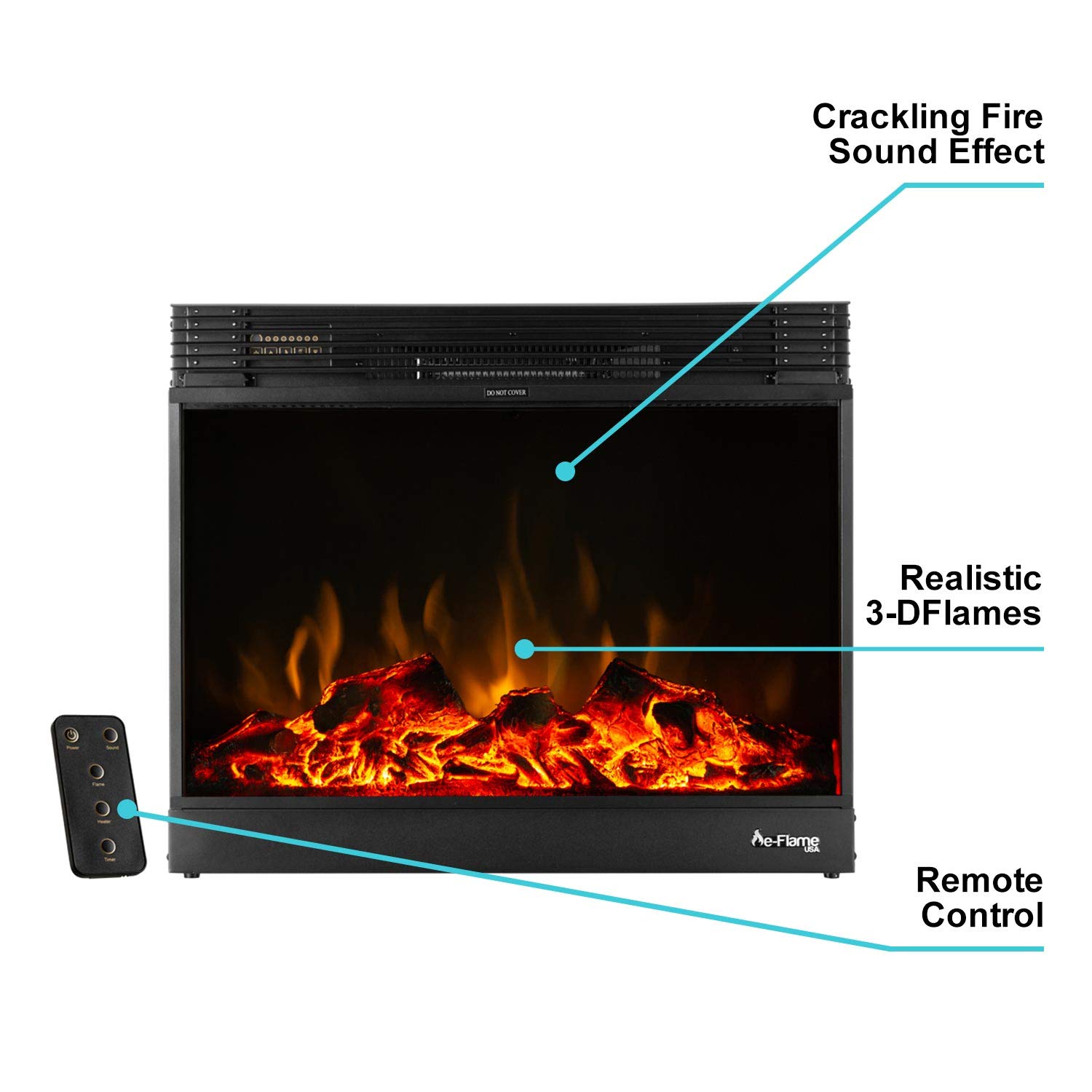 Amazon.com: e-Flame USA Vermont Electric Fireplace Stove Insert with Remote  Control - 3-D Effects and Crackling Fire (Black) : Home u0026 Kitchen
