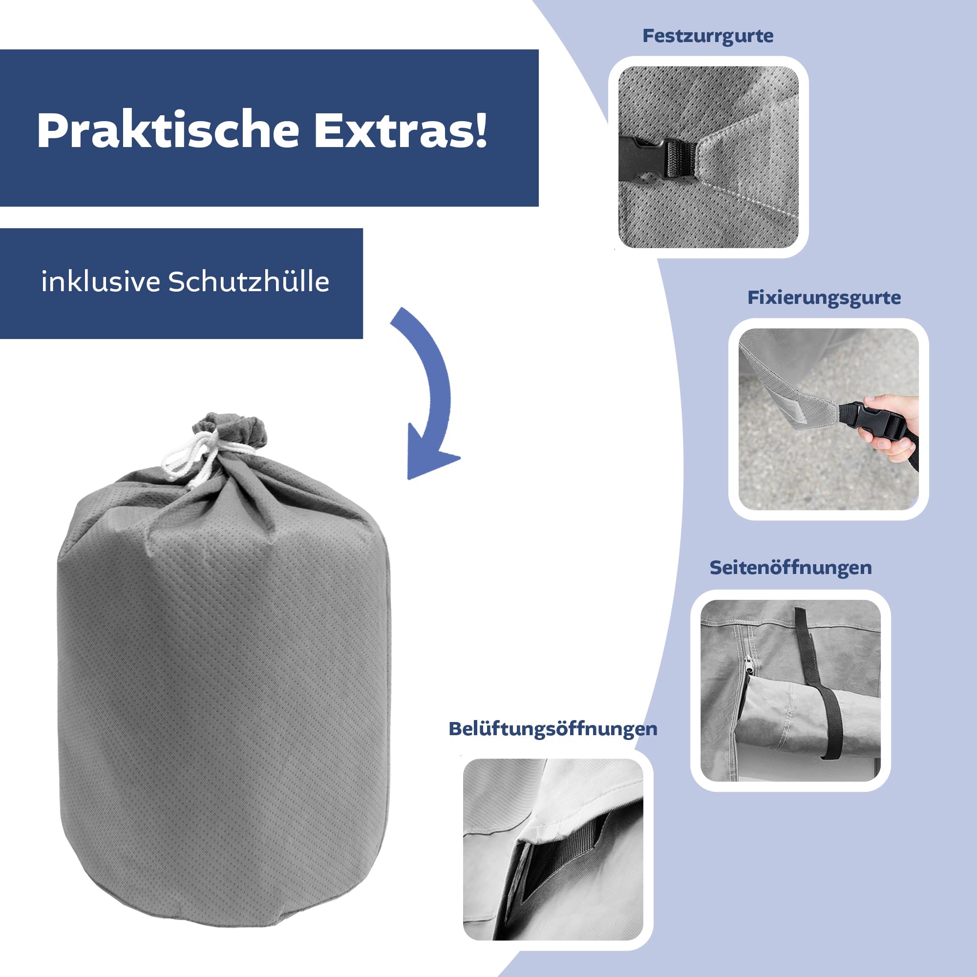 NATIV Schutzhülle für Wohnmobil | UV-resistente Abdeckplane für Ihr Wohnmobil | universelle Passform | Polyamid | Dach wasserdicht, Seitenteile wasserabweisend | grau | 610 x 235 x 275 cm