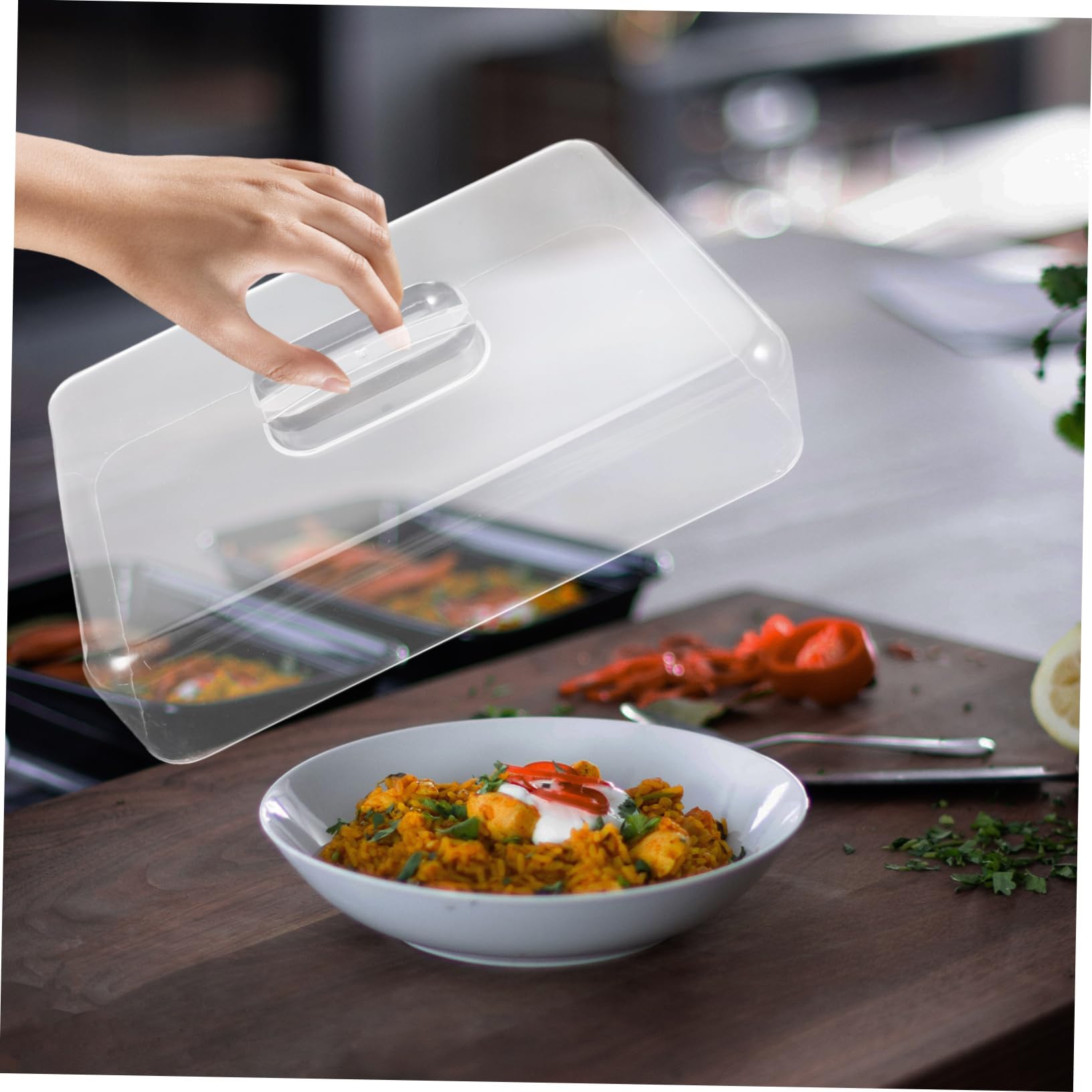 Gatuida Espositore Rettangolare in Acrilico Trasparente Copertura Cupola Per Torte Vassoio Rettangolare Per Pane Colazione Dessert Antipasto Piatto Esposizione Scrivania
