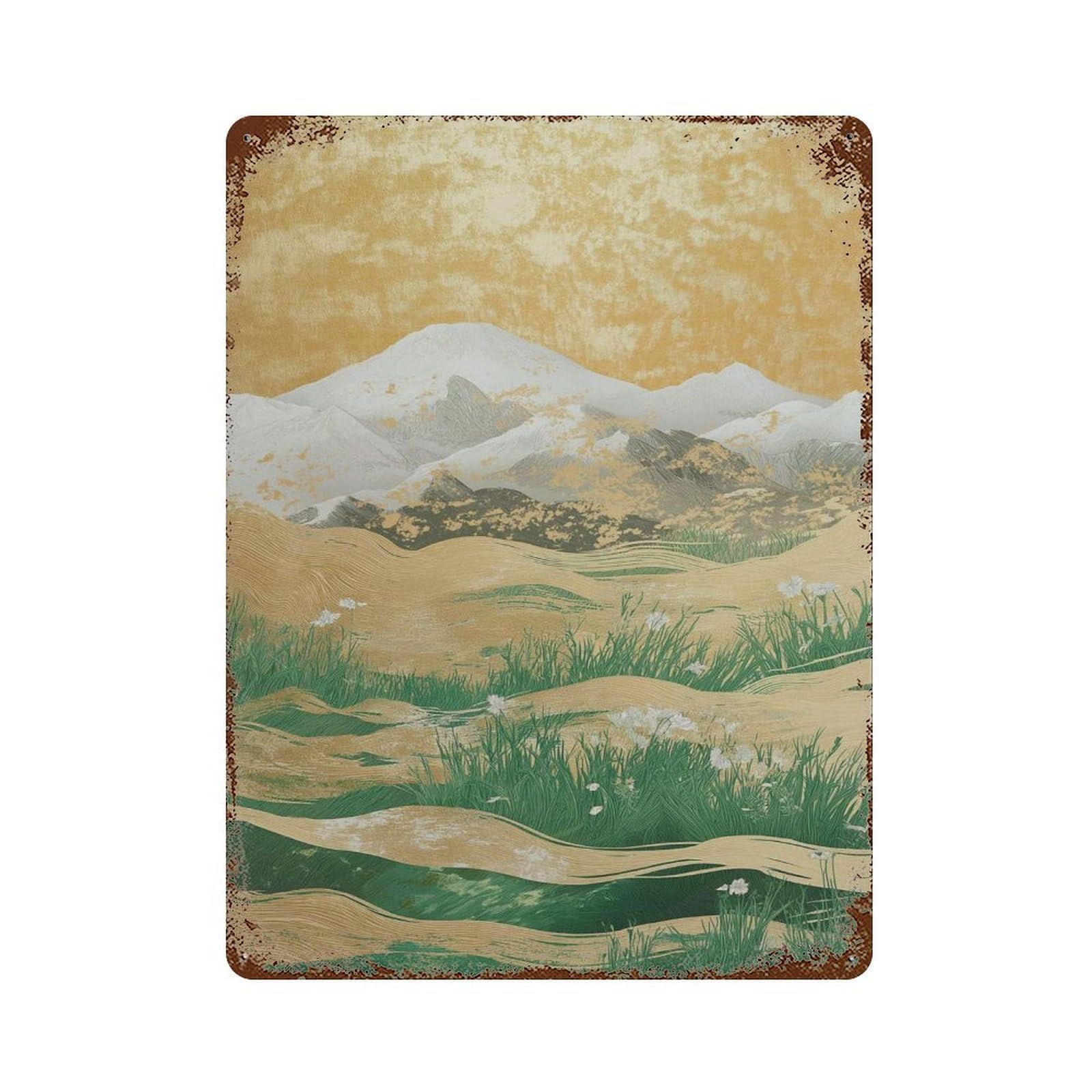 xiaoxiaoshen Golden Meadow Landscape Japanese Nature Elegant Mountain Wall Decor Art Metal Tin Poster Modern Home Decor Art Home Bar Shop Decorations Vintage Sign 40x30cm