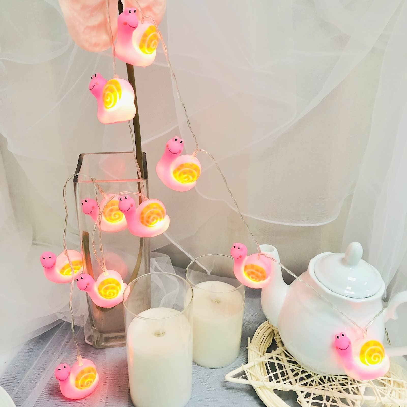 Riaxuebiy Cute Snail Fairy Lights Battery Operated Animal Shape Night Light for Christmas Home Party Kids Bedroom Decoration